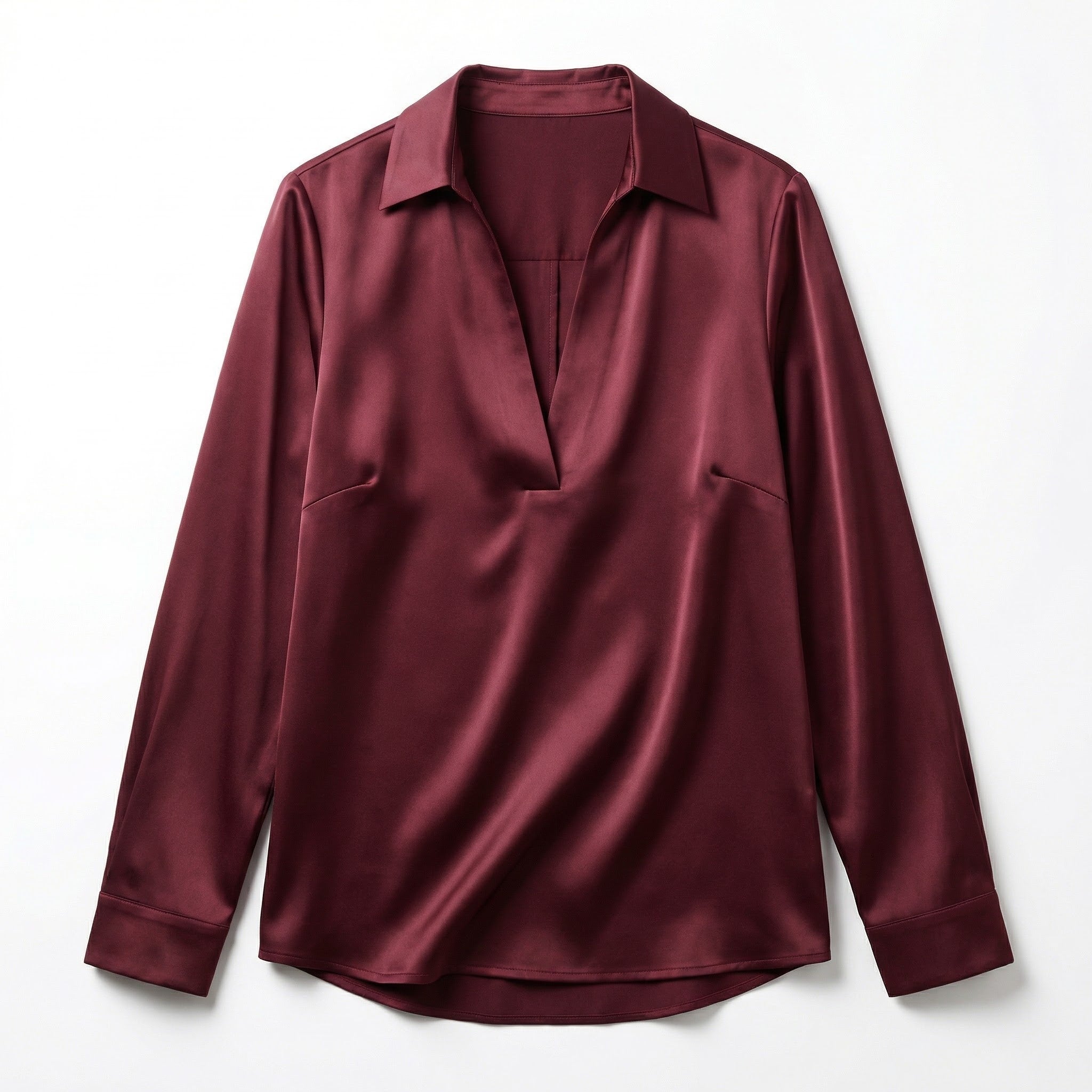 Women’s Satin V-Neck Blouse – Long Sleeve Design