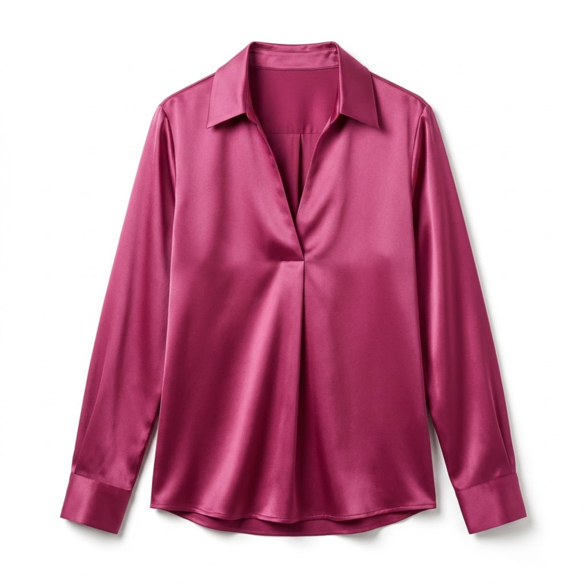 Women’s Satin V-Neck Blouse – Long Sleeve Design
