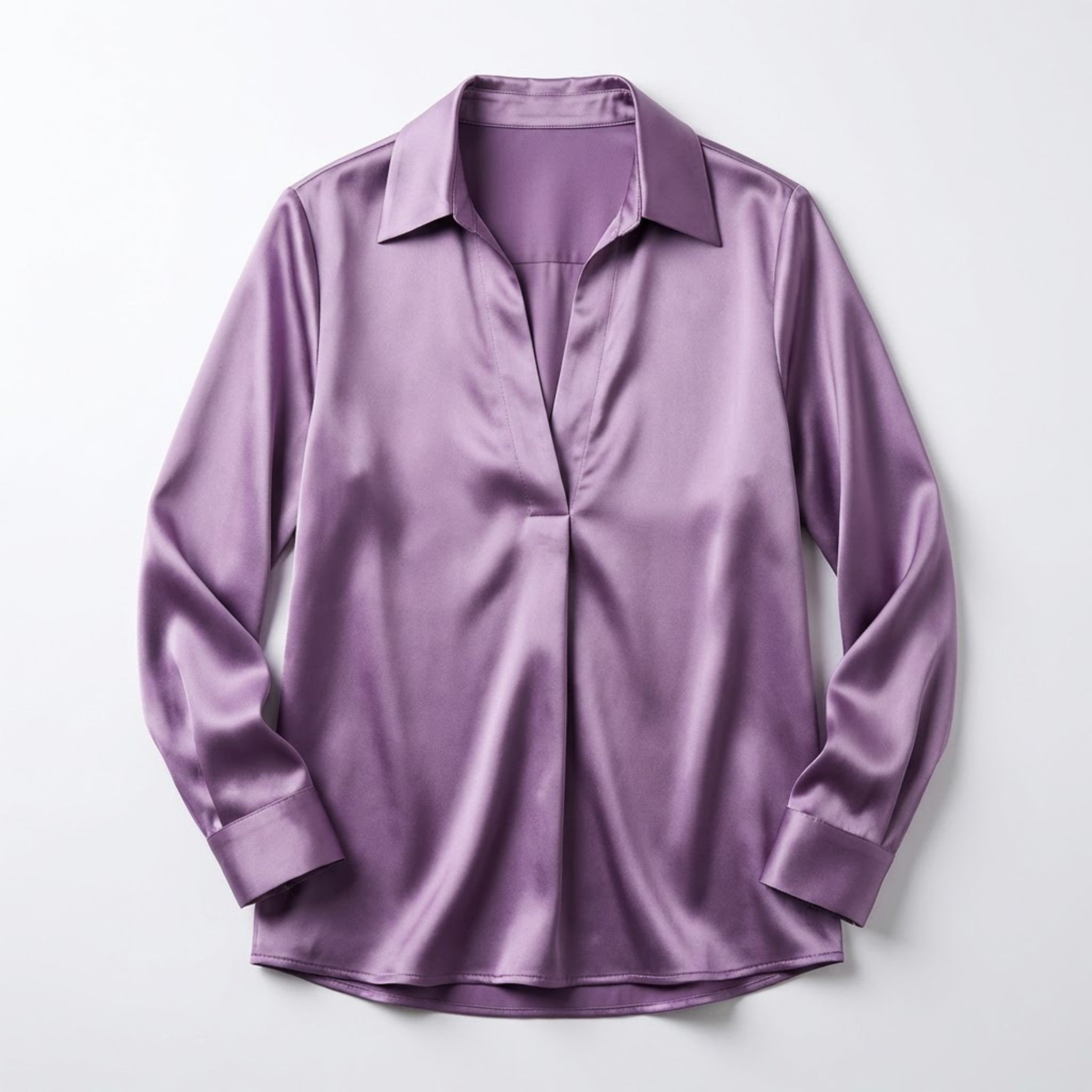 Women’s Satin V-Neck Blouse – Long Sleeve Design