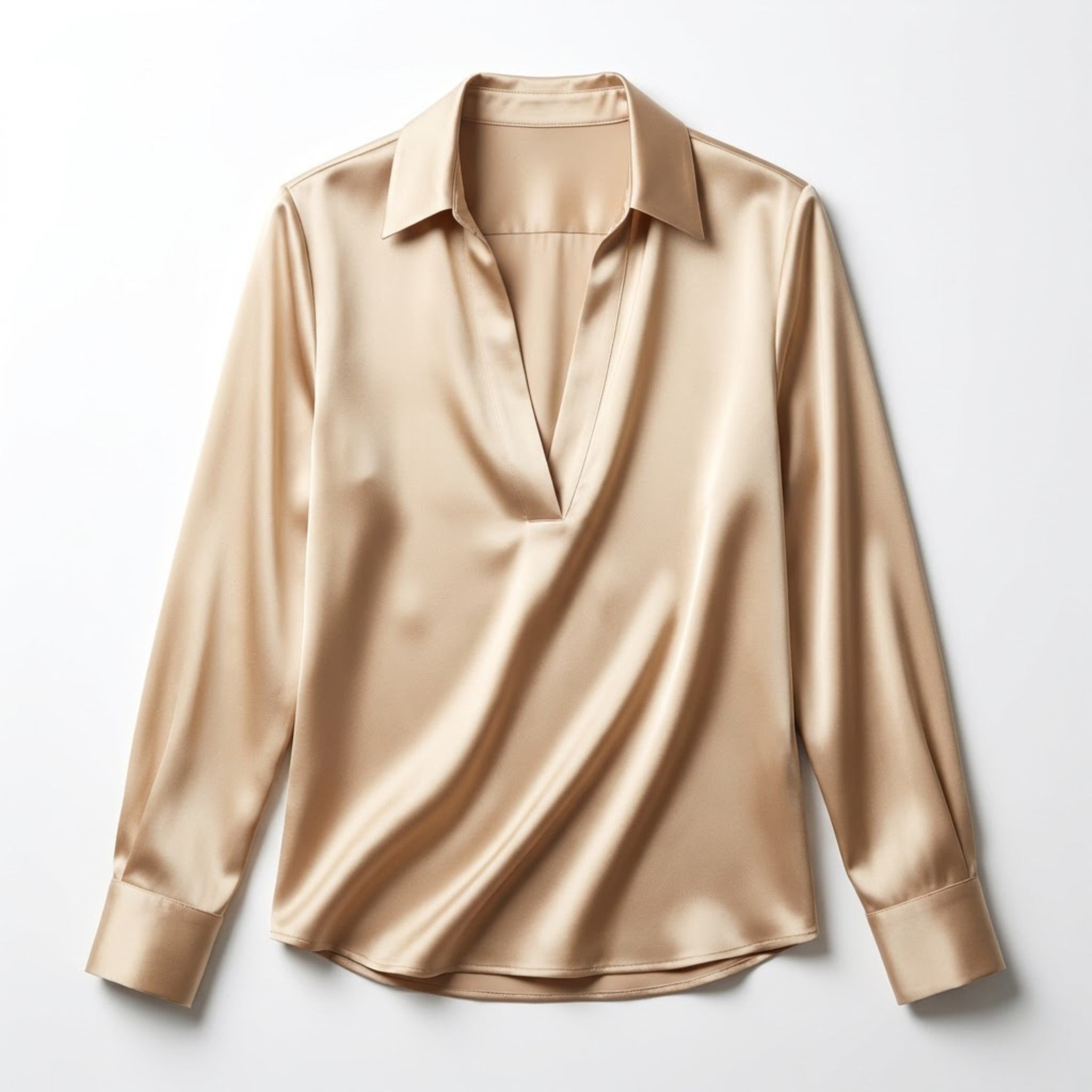 Women’s Satin V-Neck Blouse – Long Sleeve Design