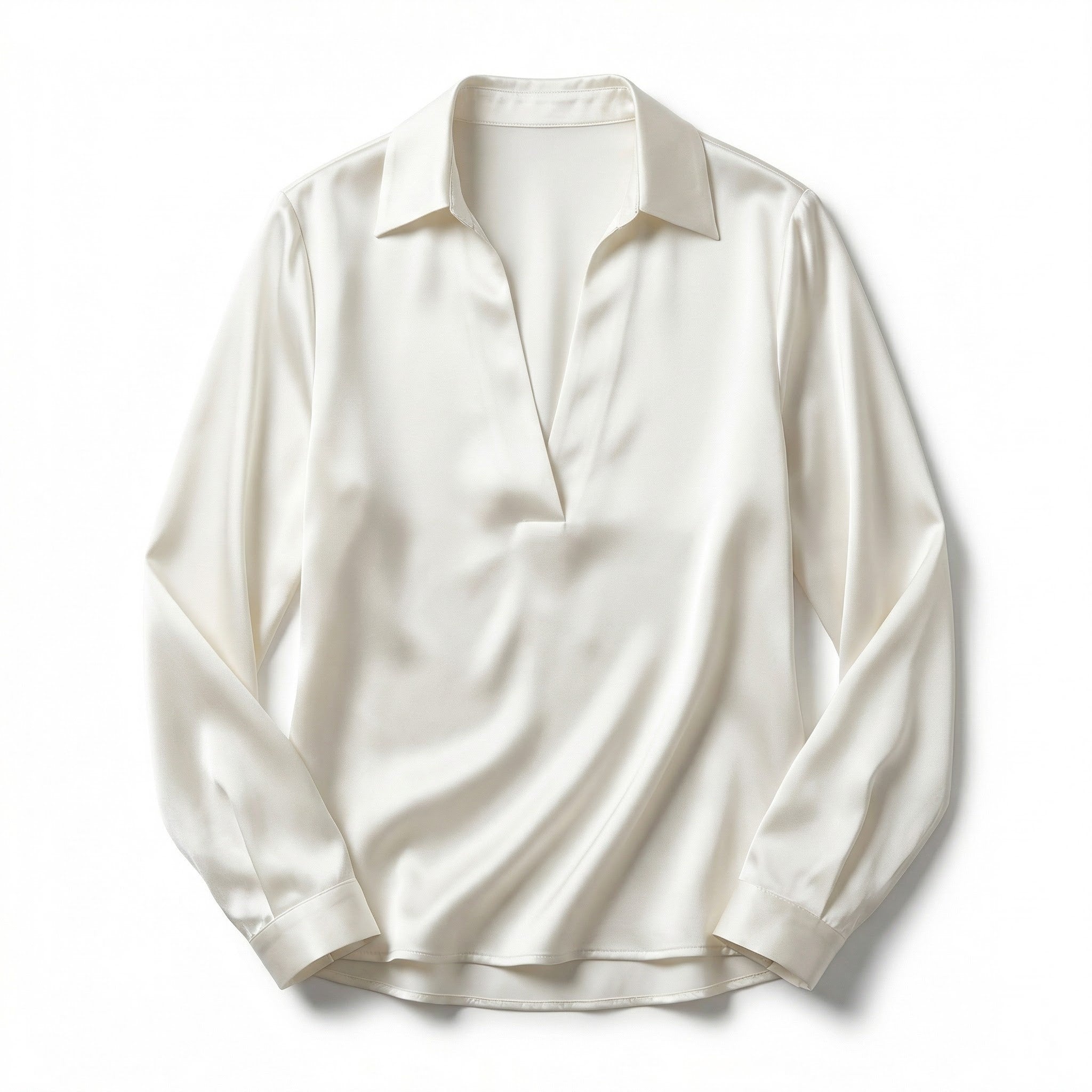 Women’s Satin V-Neck Blouse – Long Sleeve Design
