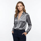Women’s Satin V-Neck Blouse – Long Sleeve Design