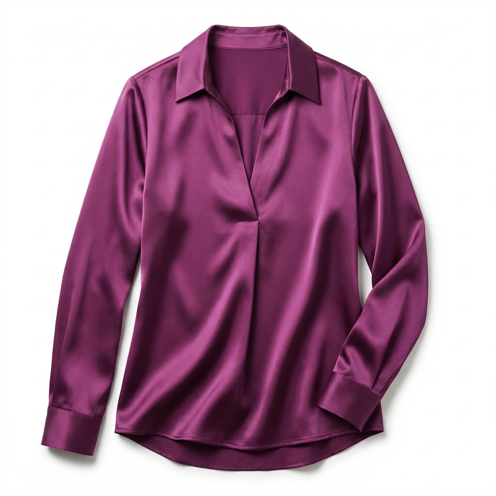 Women’s Satin V-Neck Blouse – Long Sleeve Design