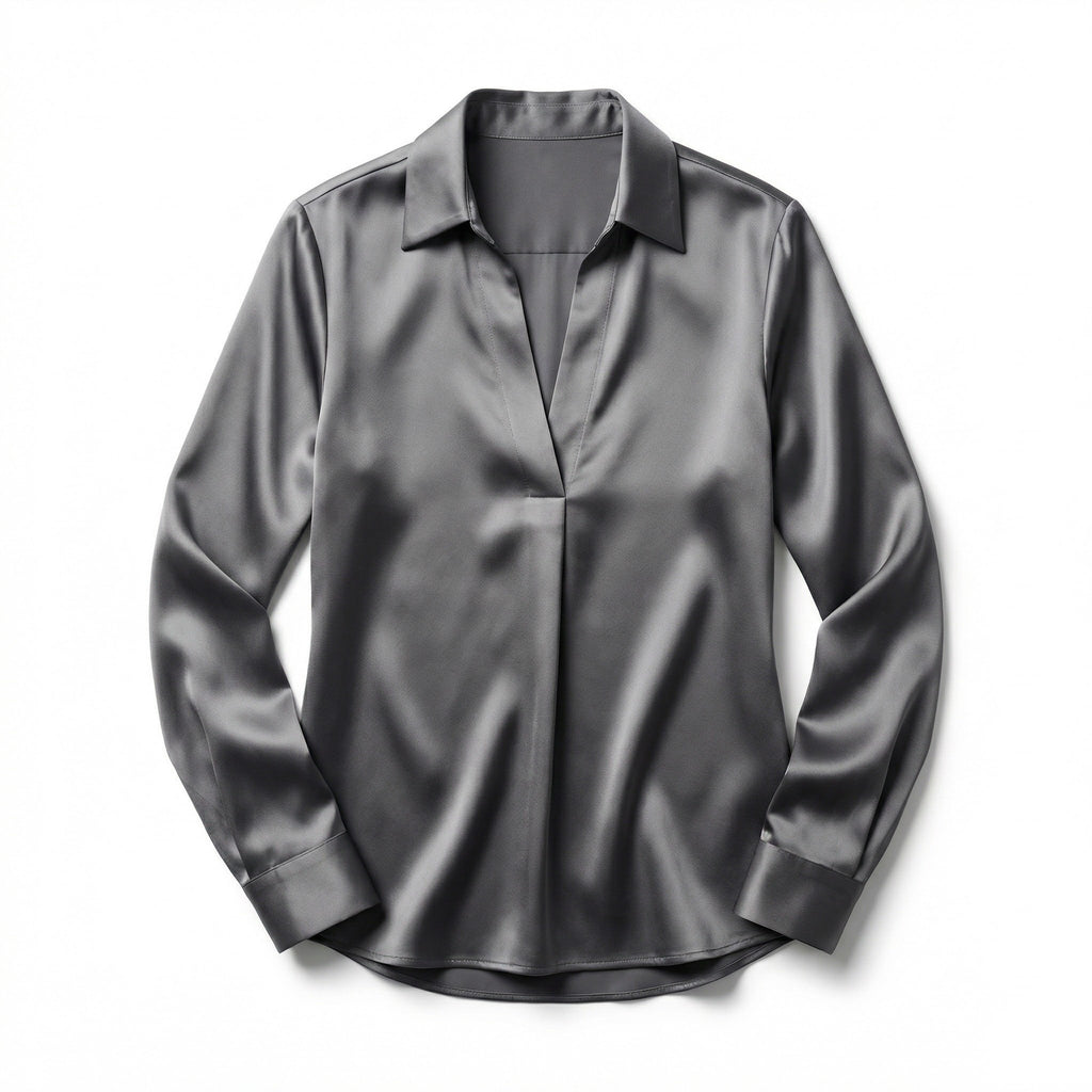 Women’s Satin V-Neck Blouse – Long Sleeve Design