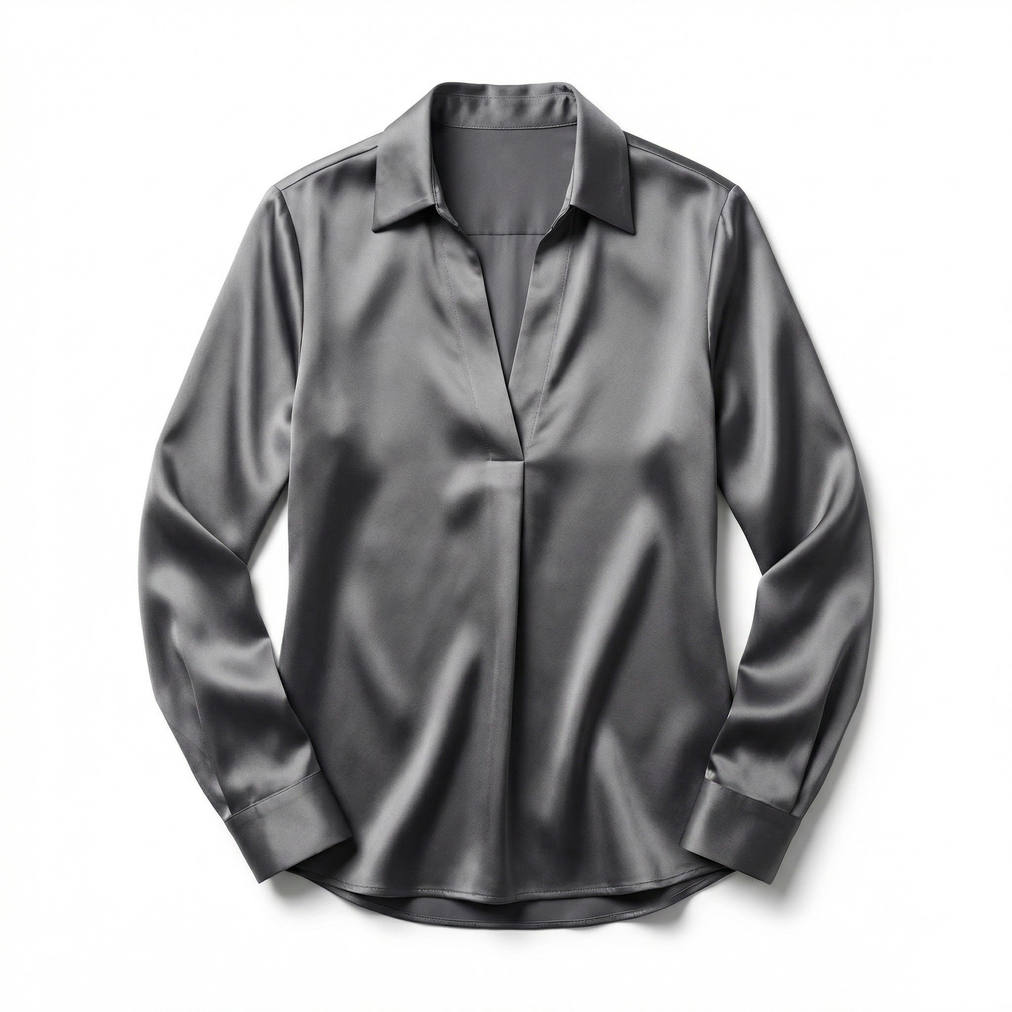 Women’s Satin V-Neck Blouse – Long Sleeve Design