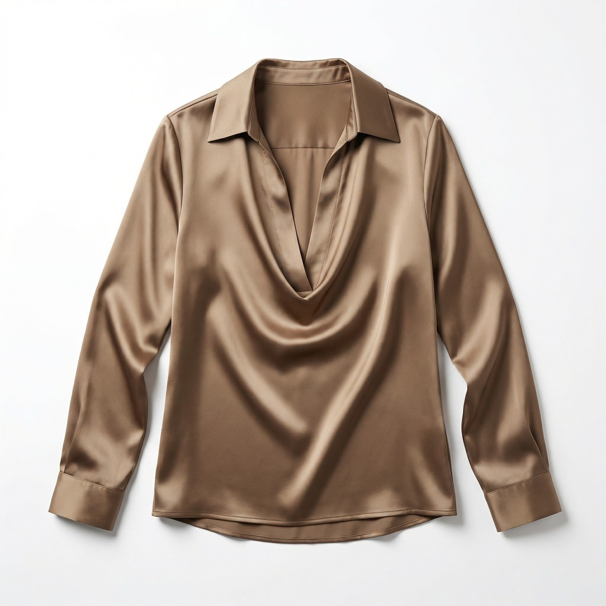 Women’s Satin V-Neck Blouse – Long Sleeve Design