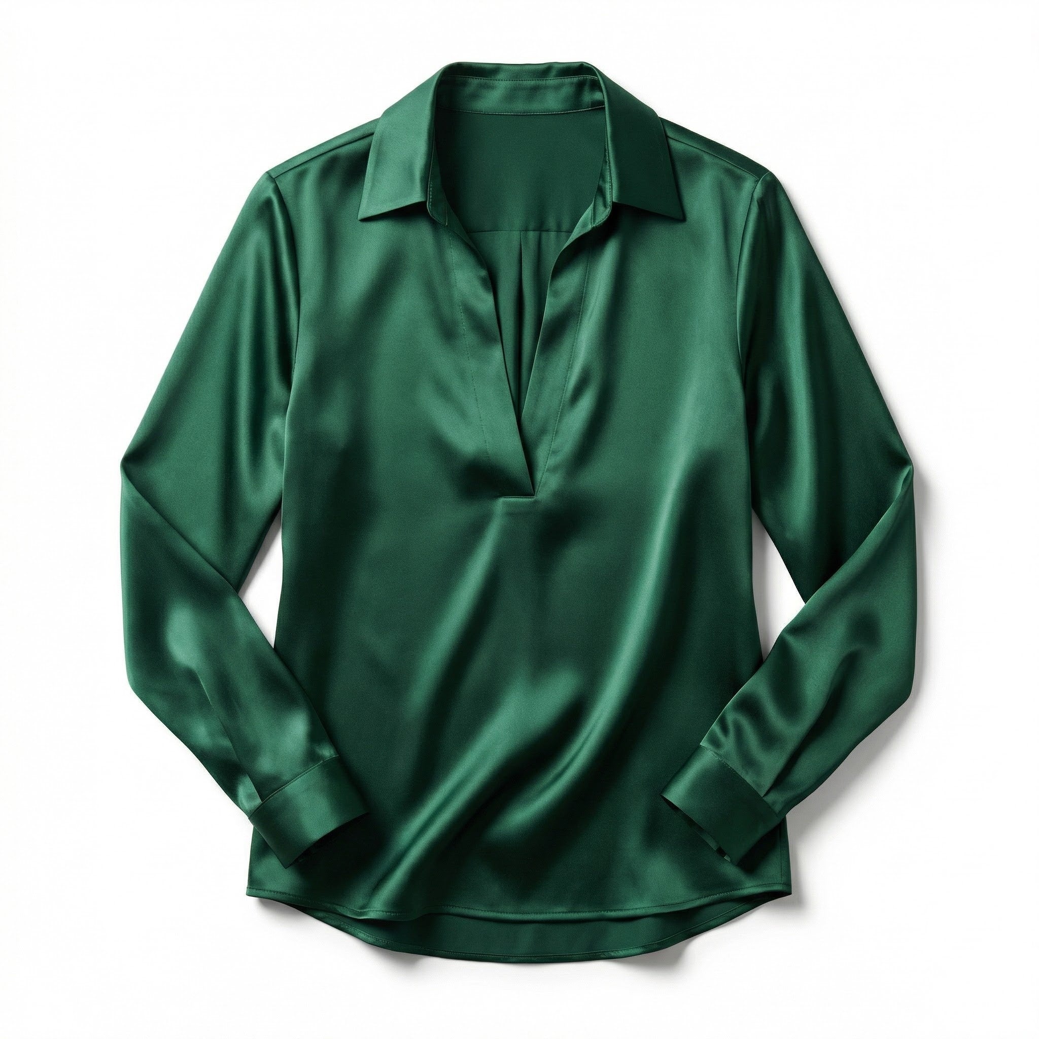 Women’s Satin V-Neck Blouse – Long Sleeve Design