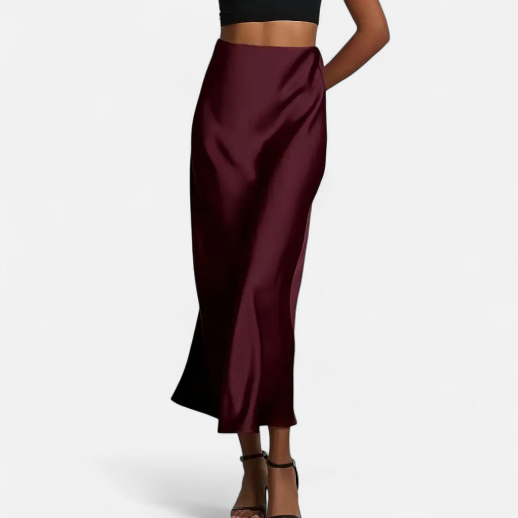 Aveline the Label | Women’s High-Waist Satin Midi Skirt