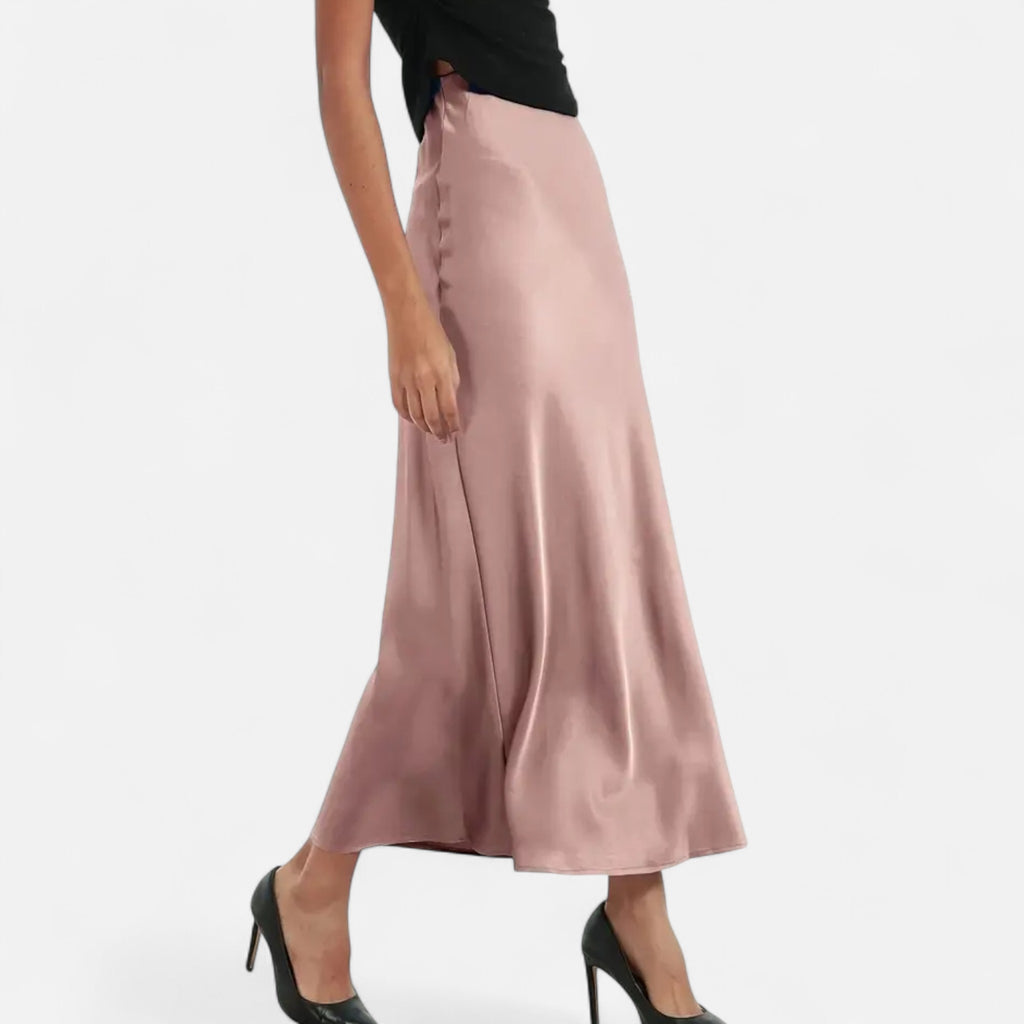 Aveline the Label | Women’s High-Waist Satin Midi Skirt