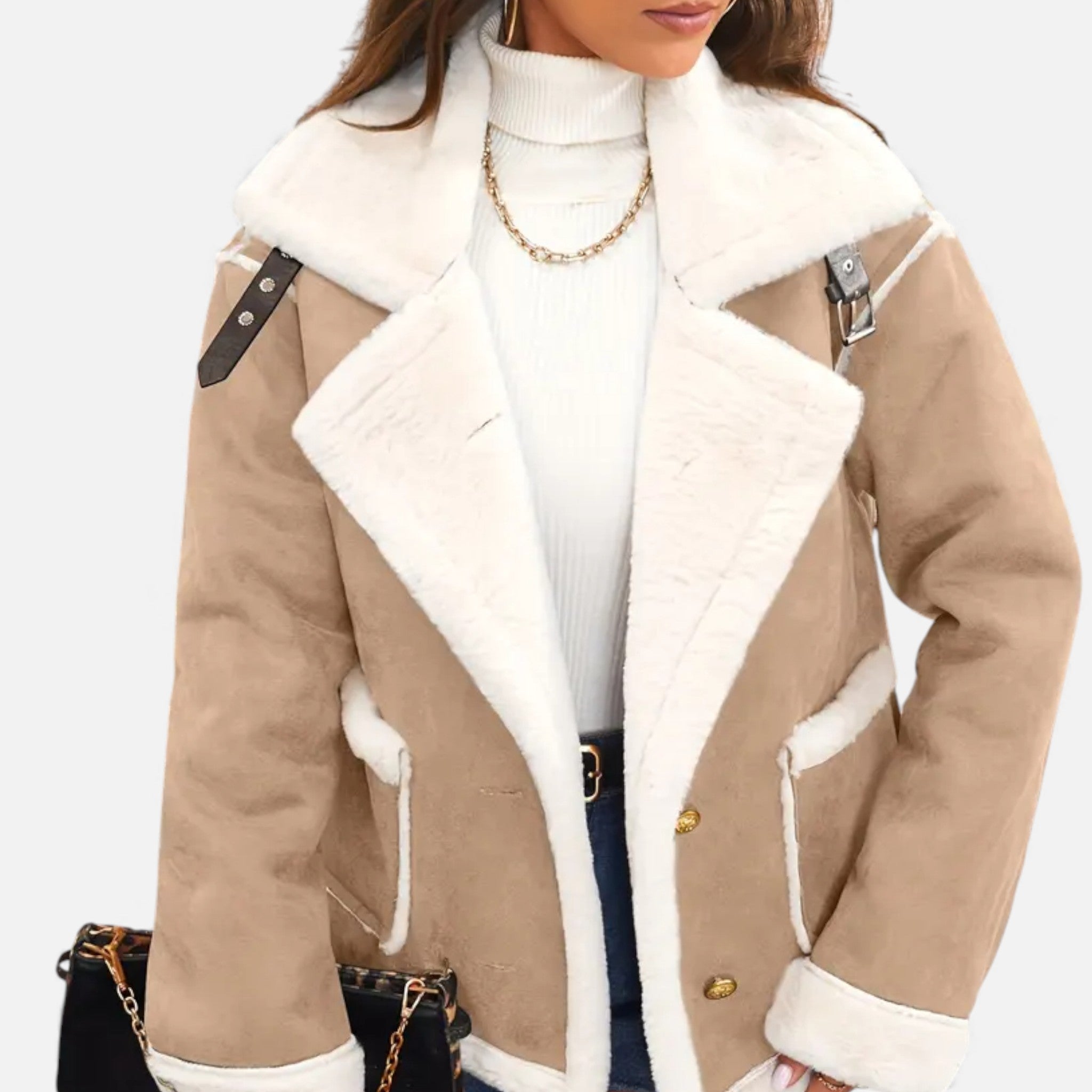 Aveline the Label | Women’s Suede Jacket with White Fur Lining