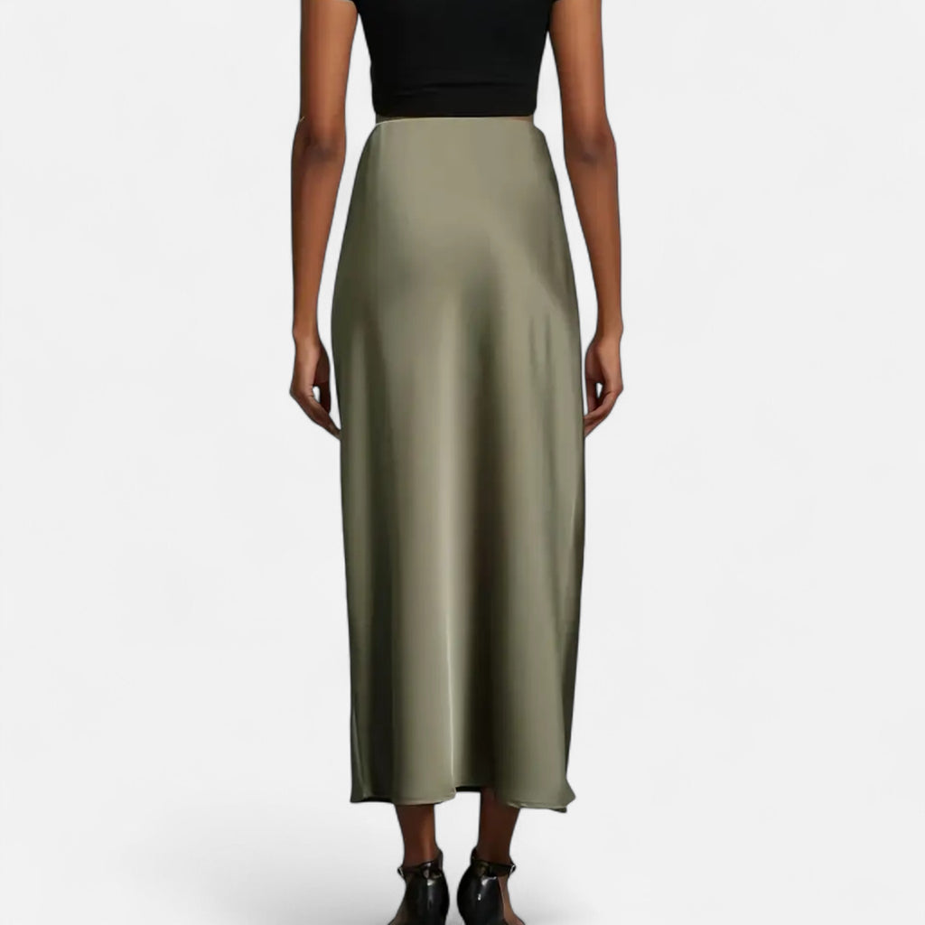 Aveline the Label | Women’s High-Waist Satin Midi Skirt