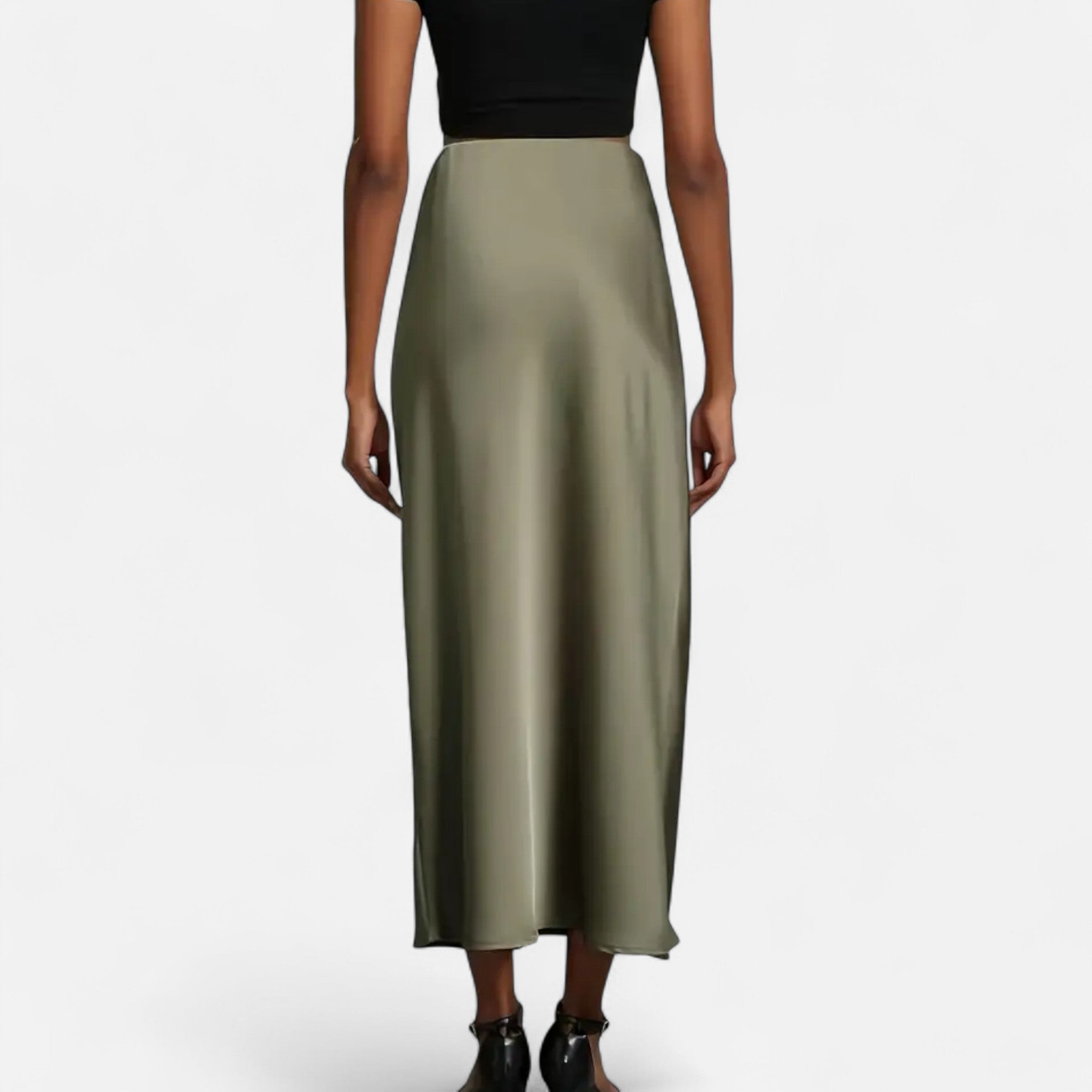 Aveline the Label | Women’s High-Waist Satin Midi Skirt