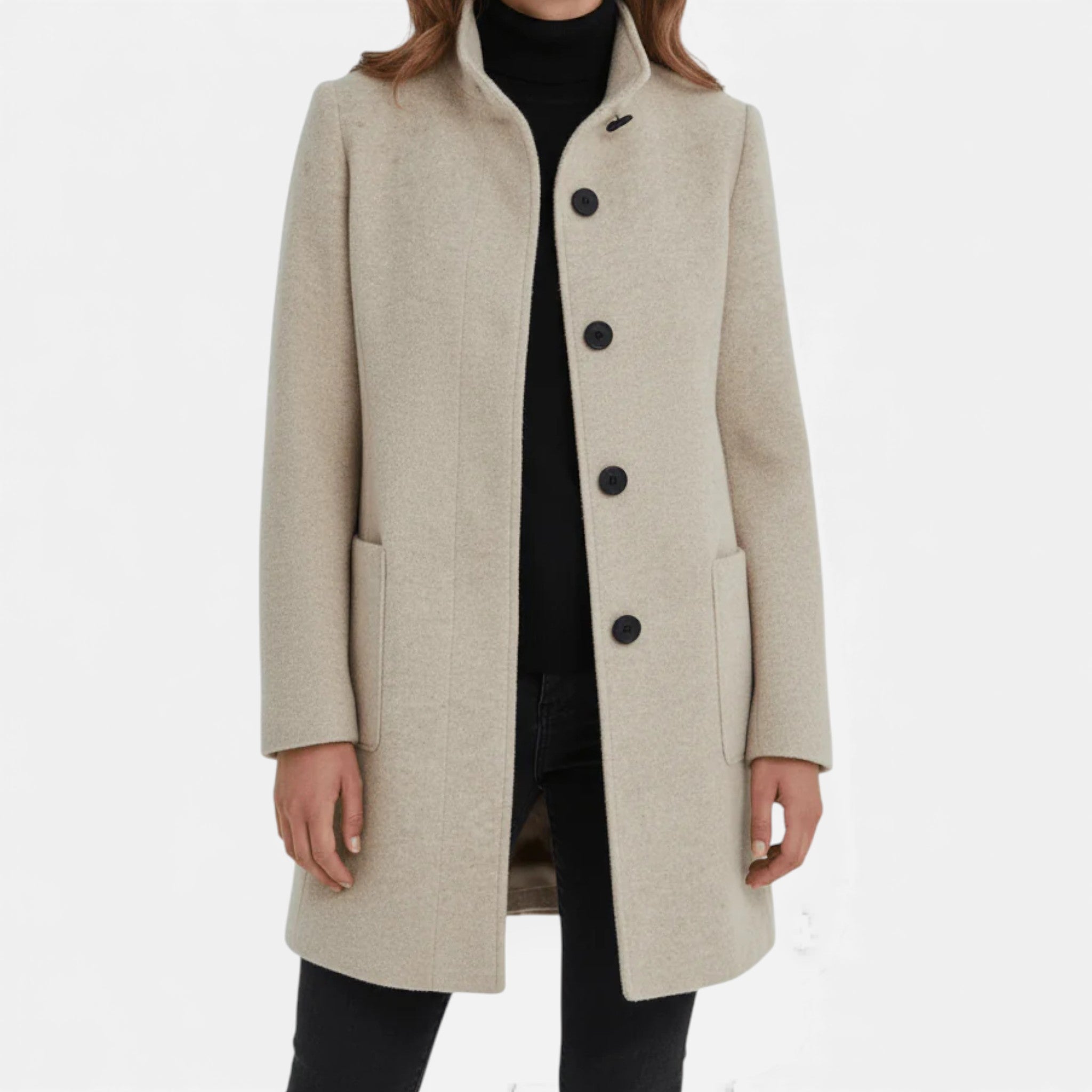 Aveline the Label | Women’s Wool Blend Coat with Stand Collar and Pockets