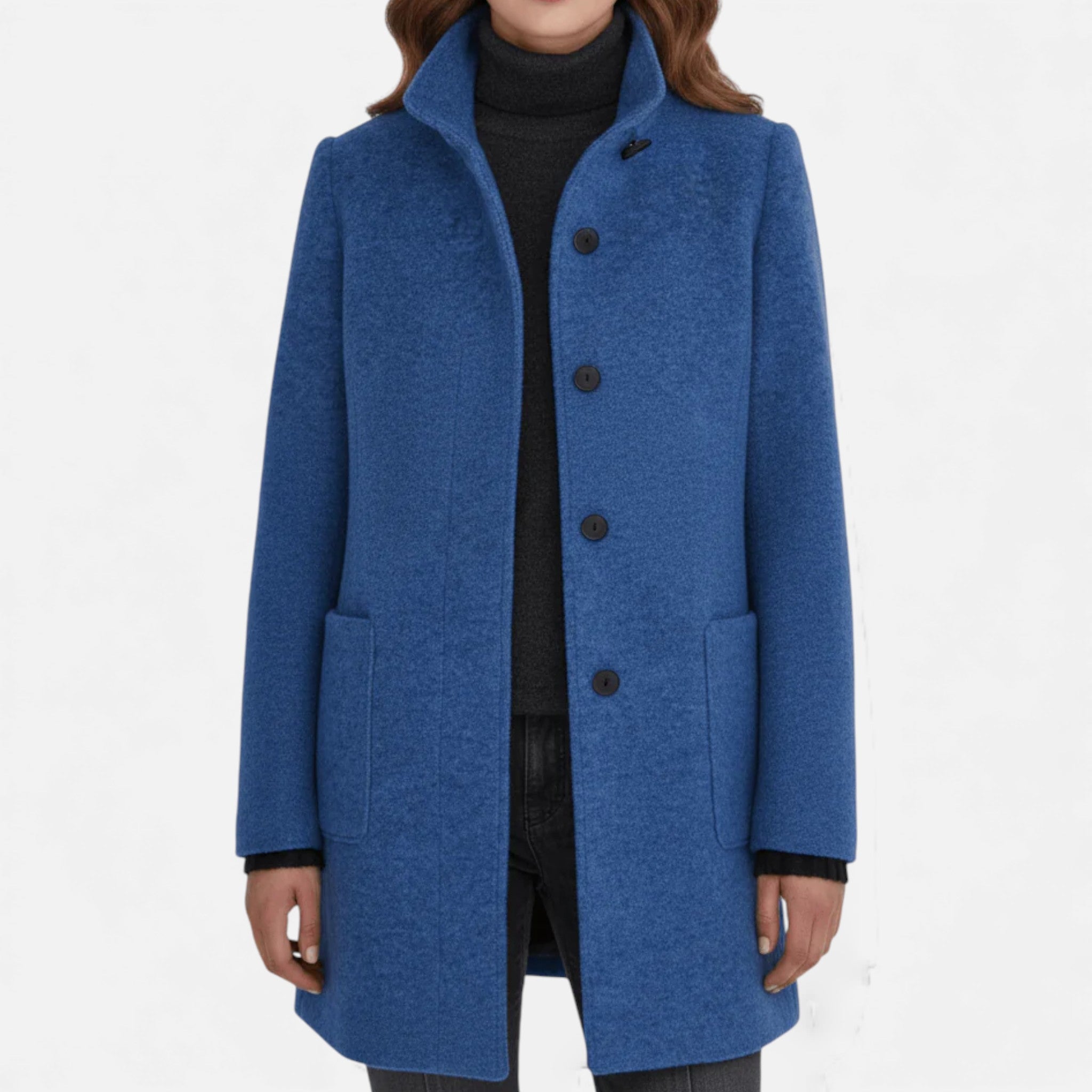 Aveline the Label | Women’s Wool Blend Coat with Stand Collar and Pockets