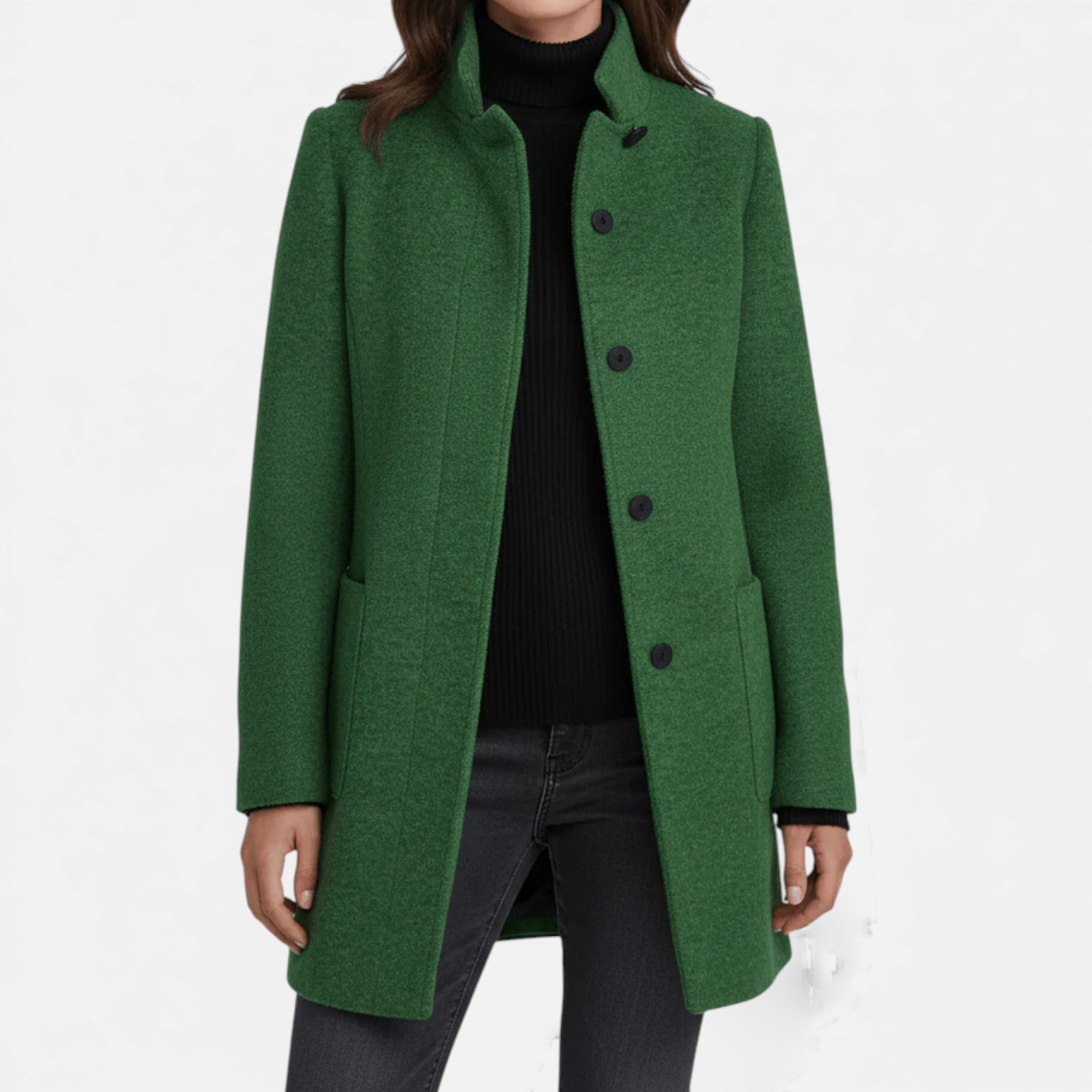 Aveline the Label | Women’s Wool Blend Coat with Stand Collar and Pockets