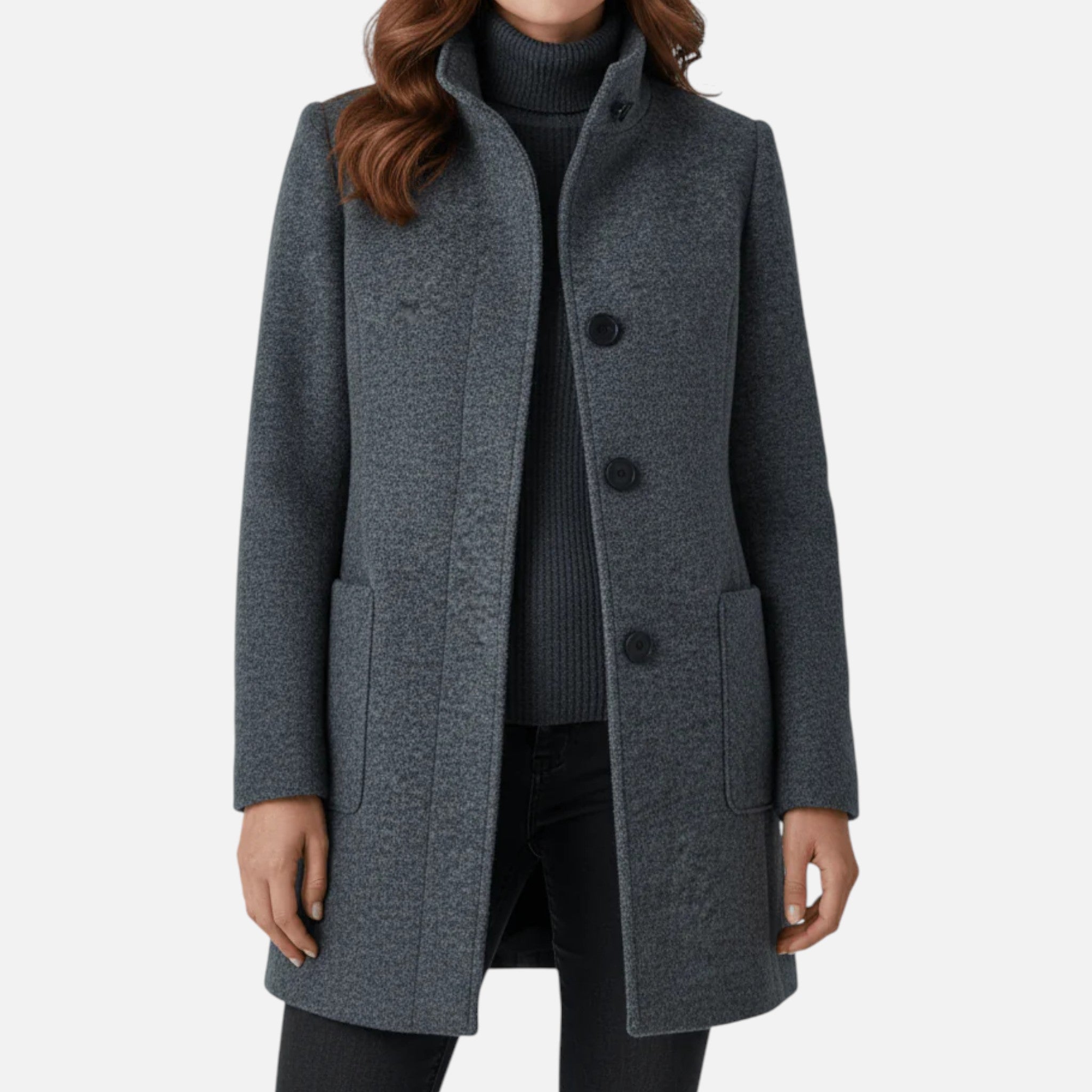 Aveline the Label | Women’s Wool Blend Coat with Stand Collar and Pockets