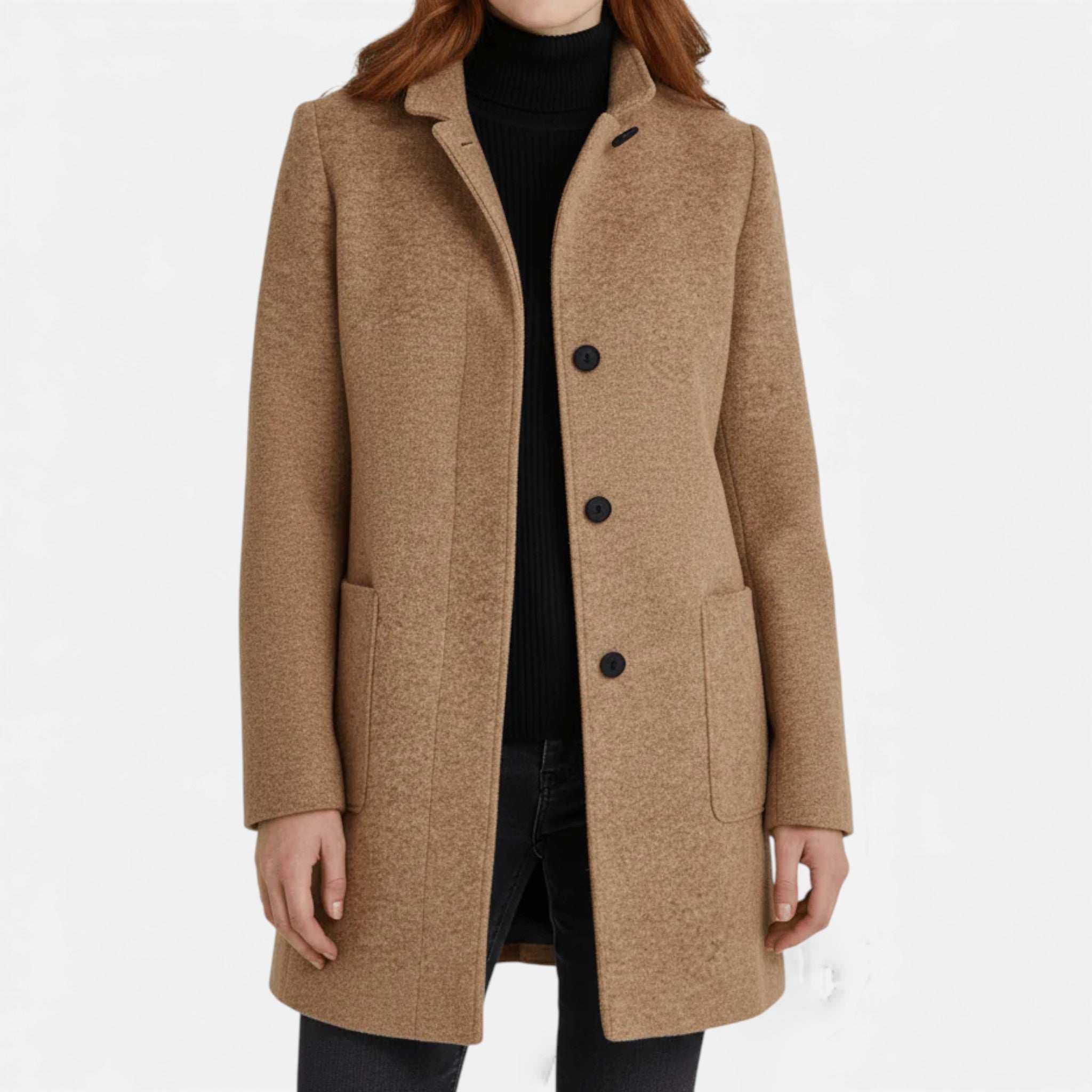 Aveline the Label | Women’s Wool Blend Coat with Stand Collar and Pockets