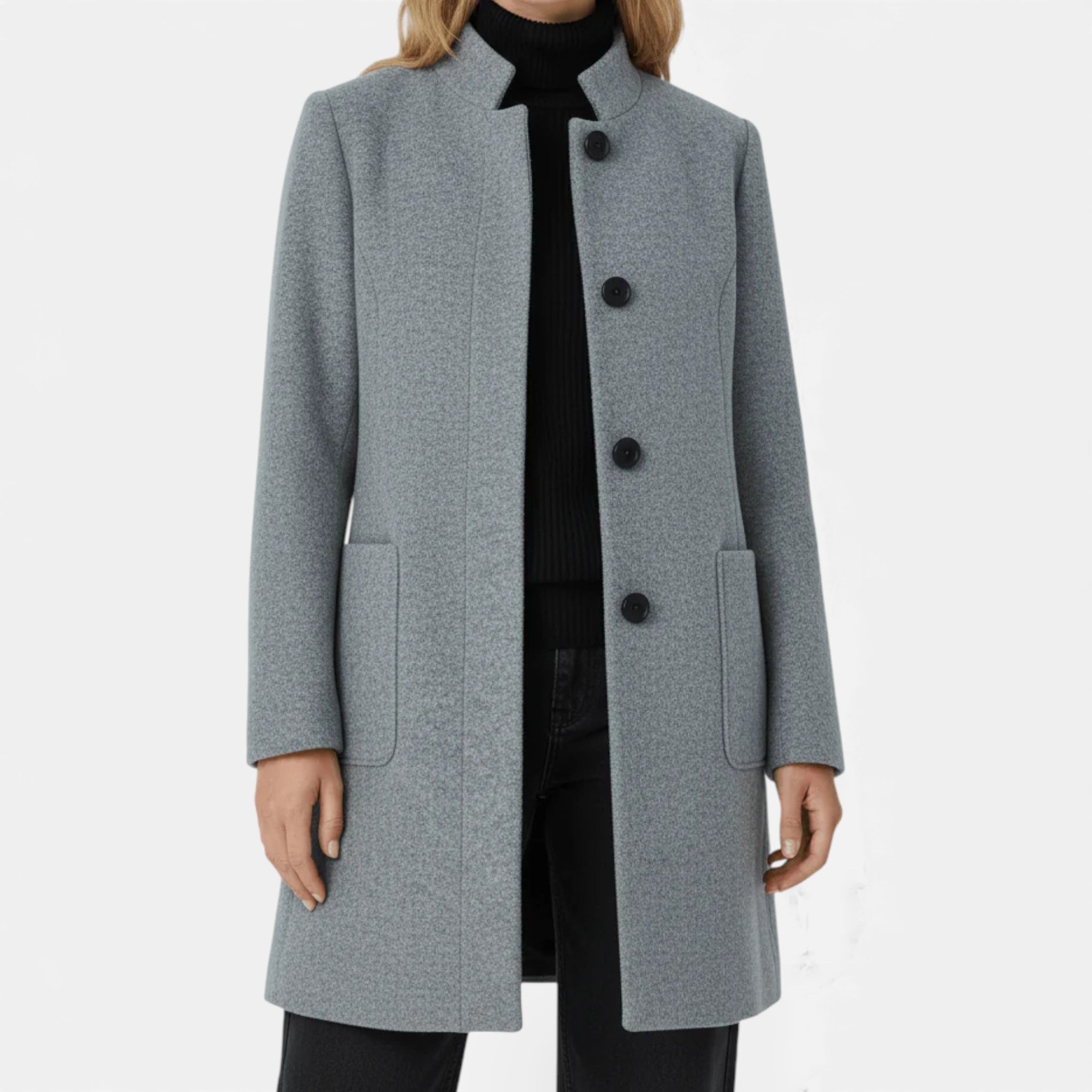Aveline the Label | Women’s Wool Blend Coat with Stand Collar and Pockets