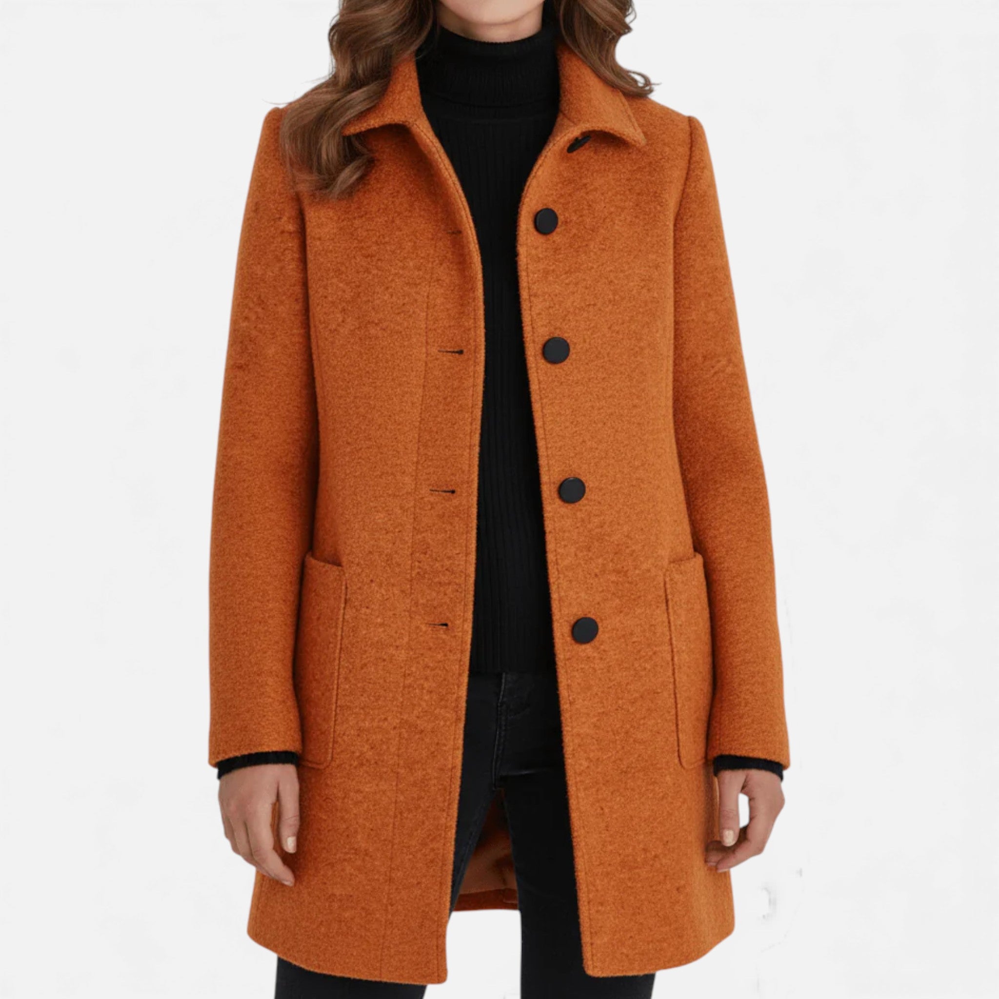 Aveline the Label | Women’s Wool Blend Coat with Stand Collar and Pockets