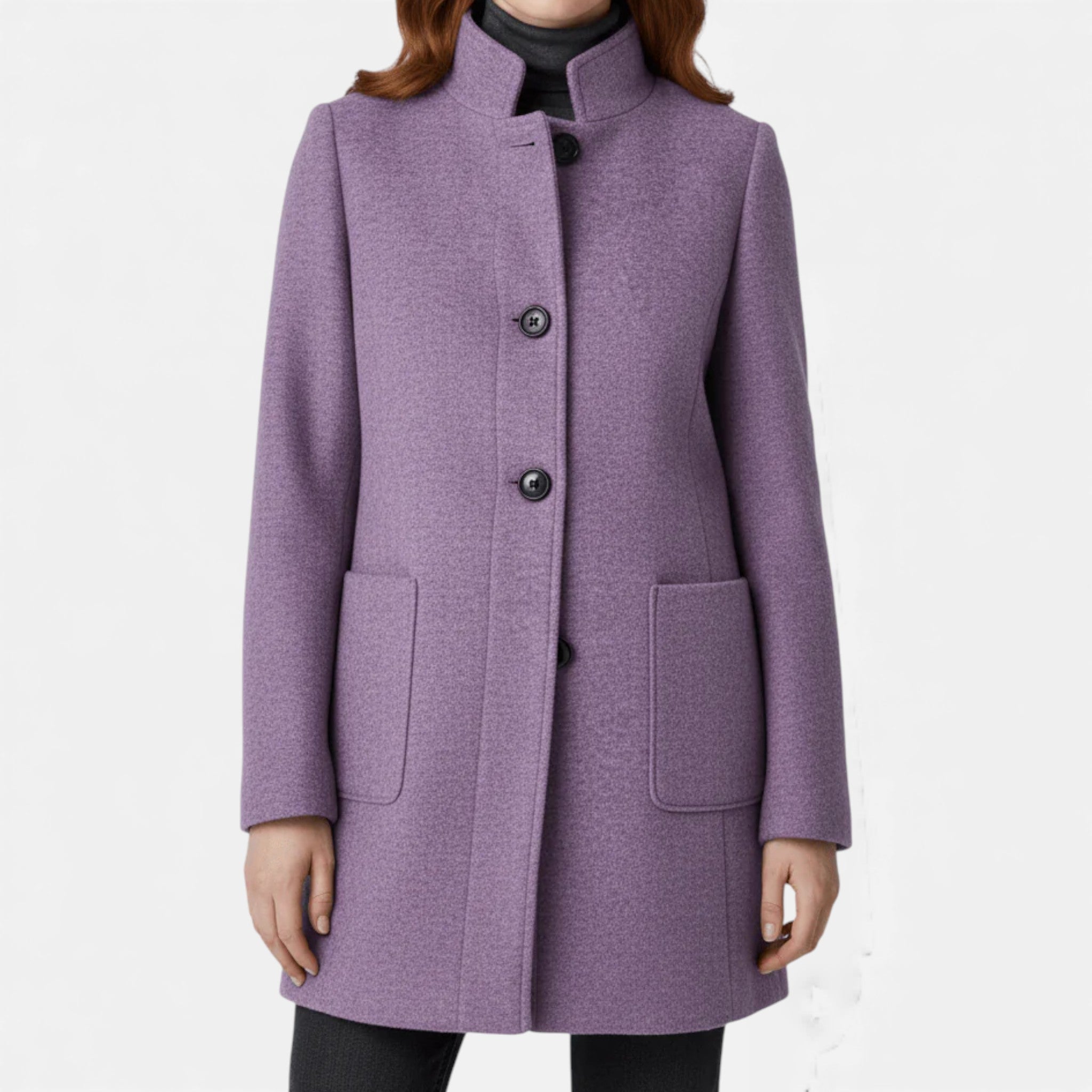 Aveline the Label | Women’s Wool Blend Coat with Stand Collar and Pockets