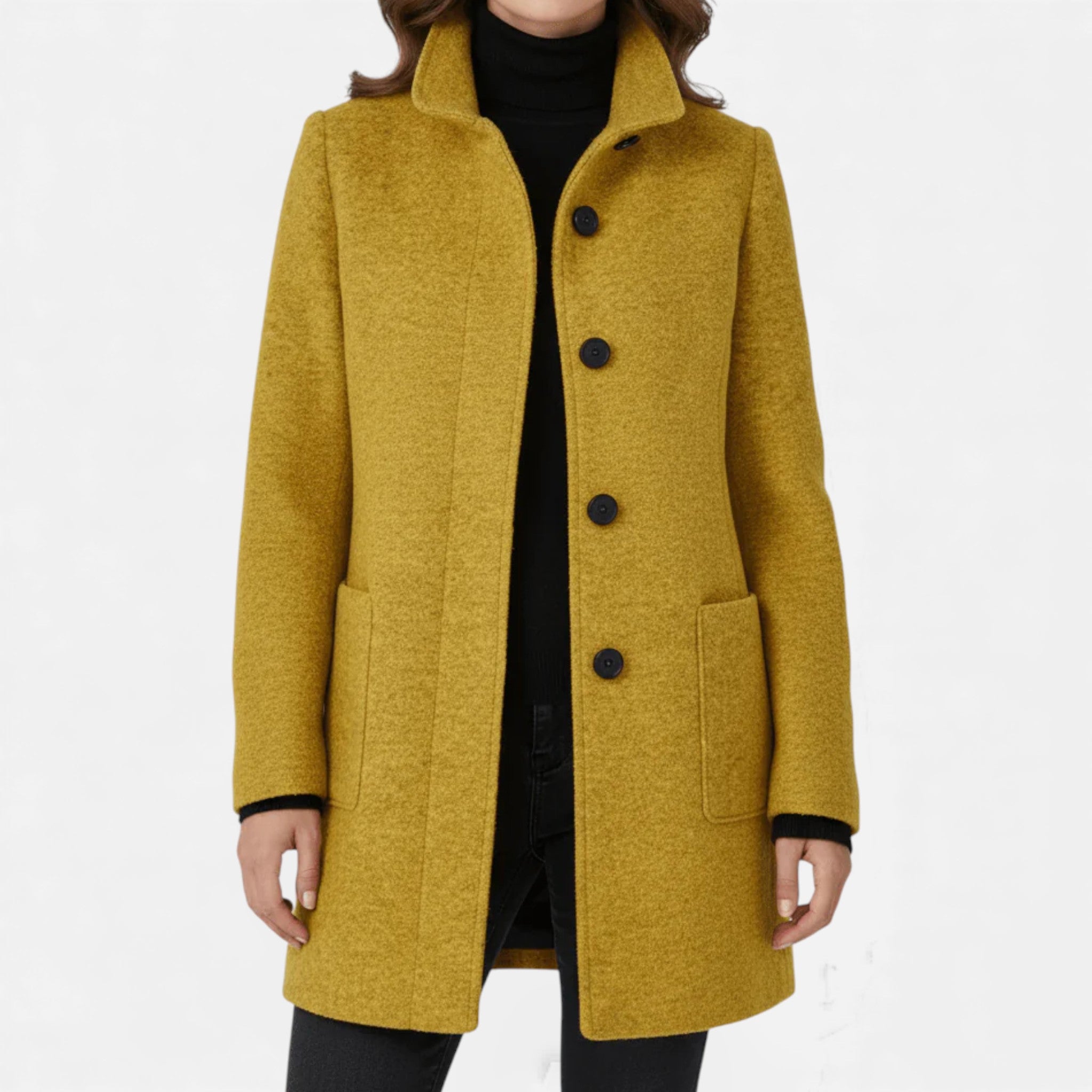 Aveline the Label | Women’s Wool Blend Coat with Stand Collar and Pockets