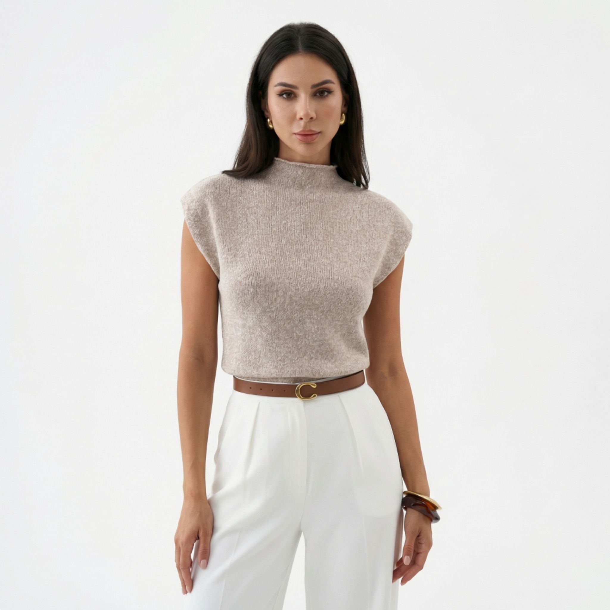 Women’s High Neck Sweater Shirt – Elegant Knit Style