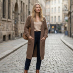 Women’s Long V-Neck Cardigan – Rib-Knit Silhouette