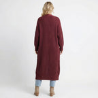 Women’s Long V-Neck Cardigan – Rib-Knit Silhouette