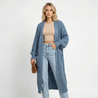 Women’s Long V-Neck Cardigan – Rib-Knit Silhouette