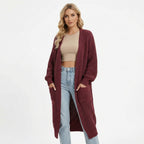 Women’s Long V-Neck Cardigan – Rib-Knit Silhouette