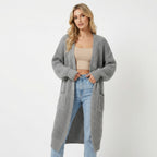 Women’s Long V-Neck Cardigan – Rib-Knit Silhouette