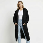 Women’s Long V-Neck Cardigan – Rib-Knit Silhouette