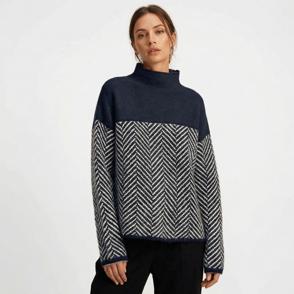 Women’s Patterned Knit Jumper – High Collar Style