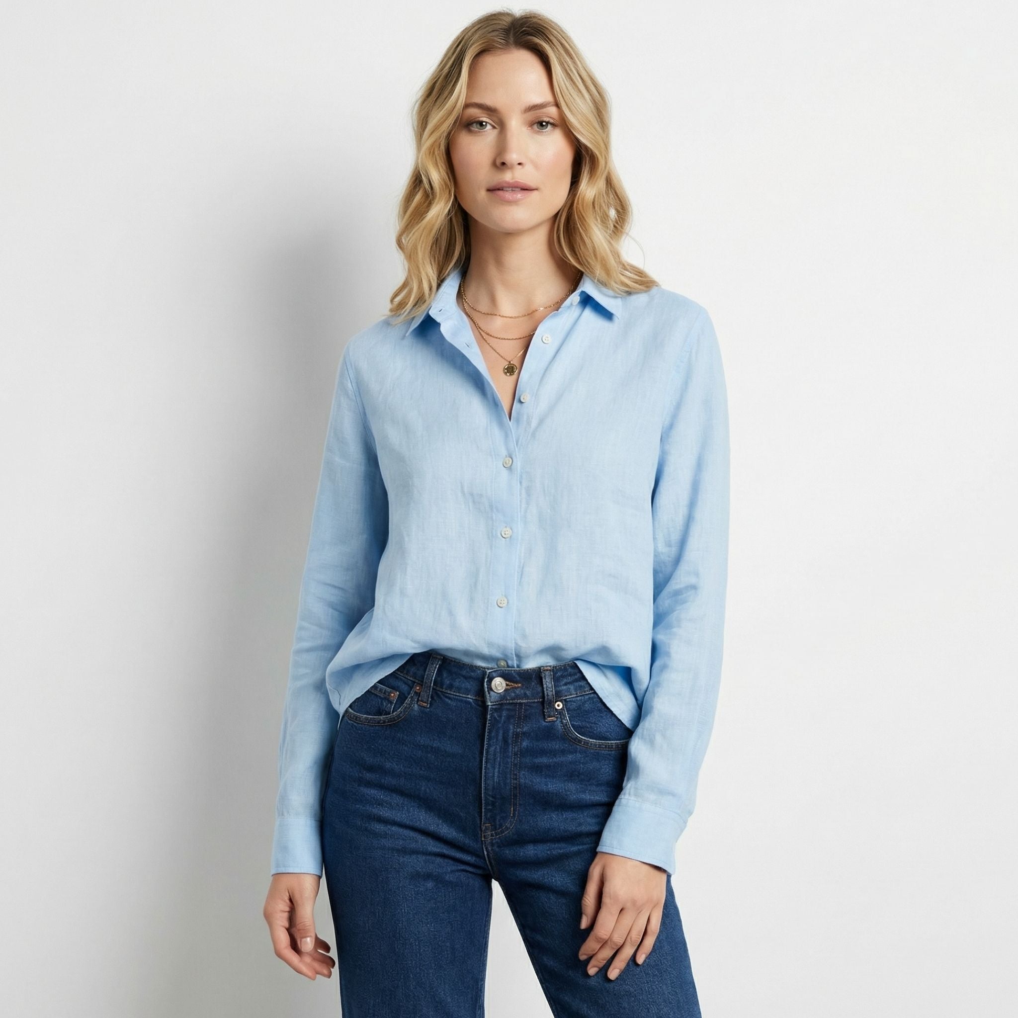 Women’s Linen Look Long Sleeve Shirt – Loose Fit Style