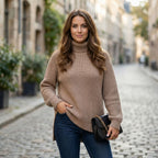 Women’s Turtleneck Casual Sweater – Relaxed Ribbed Knit