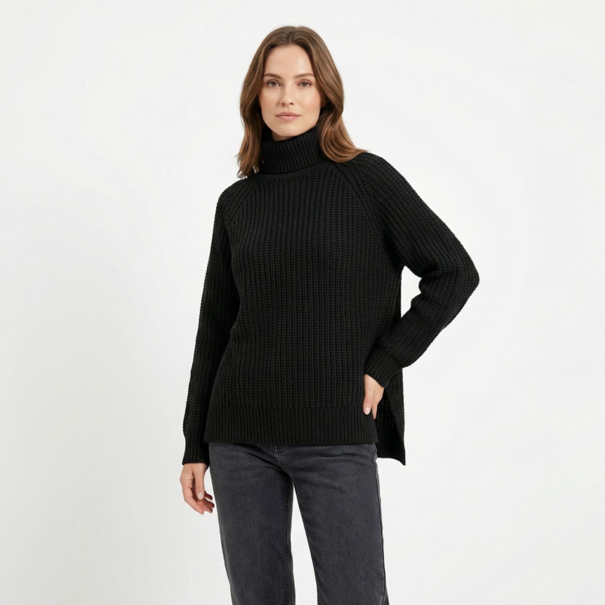 Women’s Turtleneck Casual Sweater – Relaxed Ribbed Knit