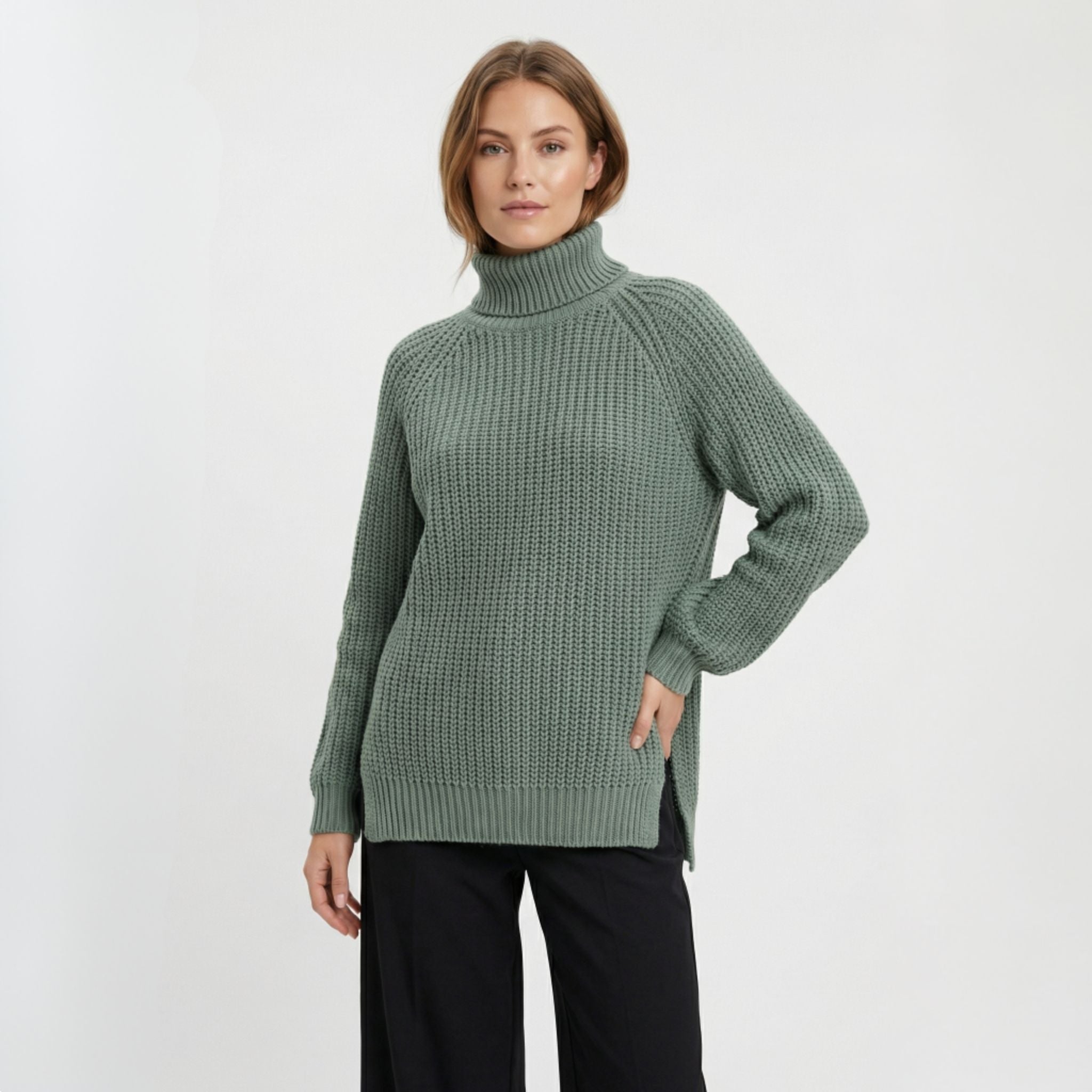 Women’s Turtleneck Casual Sweater – Relaxed Ribbed Knit