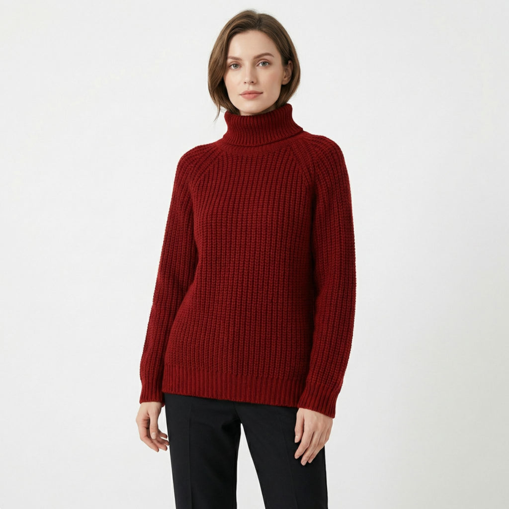 Women’s Turtleneck Casual Sweater – Relaxed Ribbed Knit