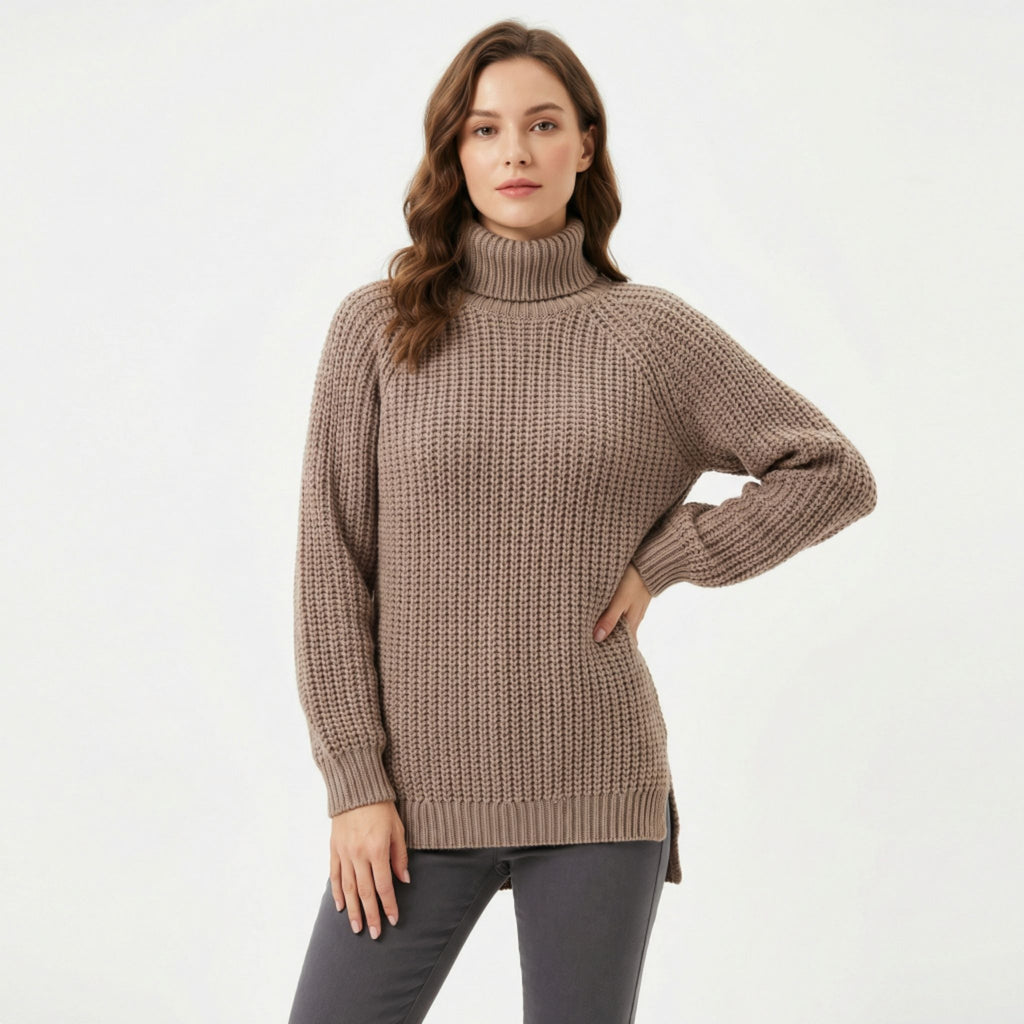 Women’s Turtleneck Casual Sweater – Relaxed Ribbed Knit