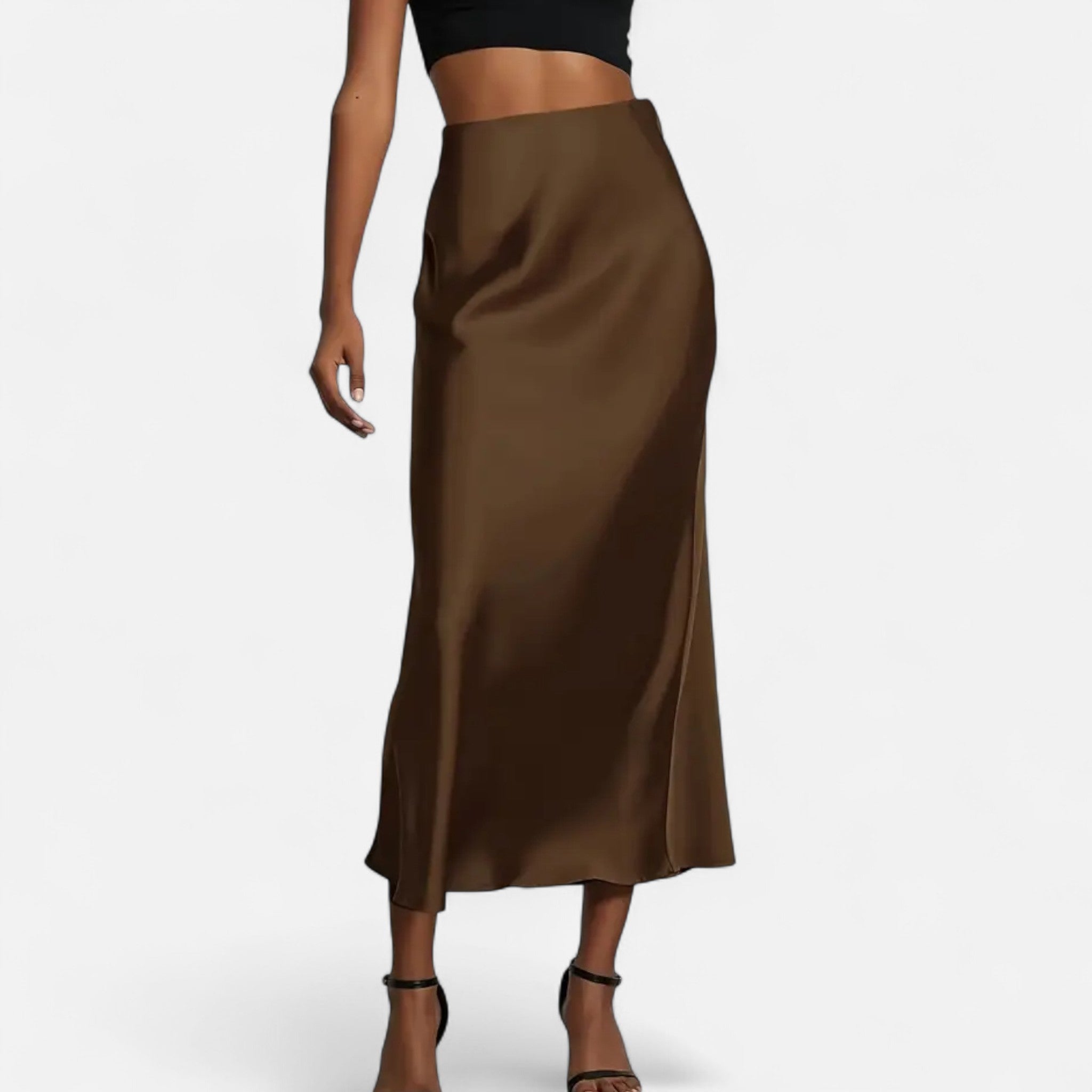 Aveline the Label | Women’s High-Waist Satin Midi Skirt