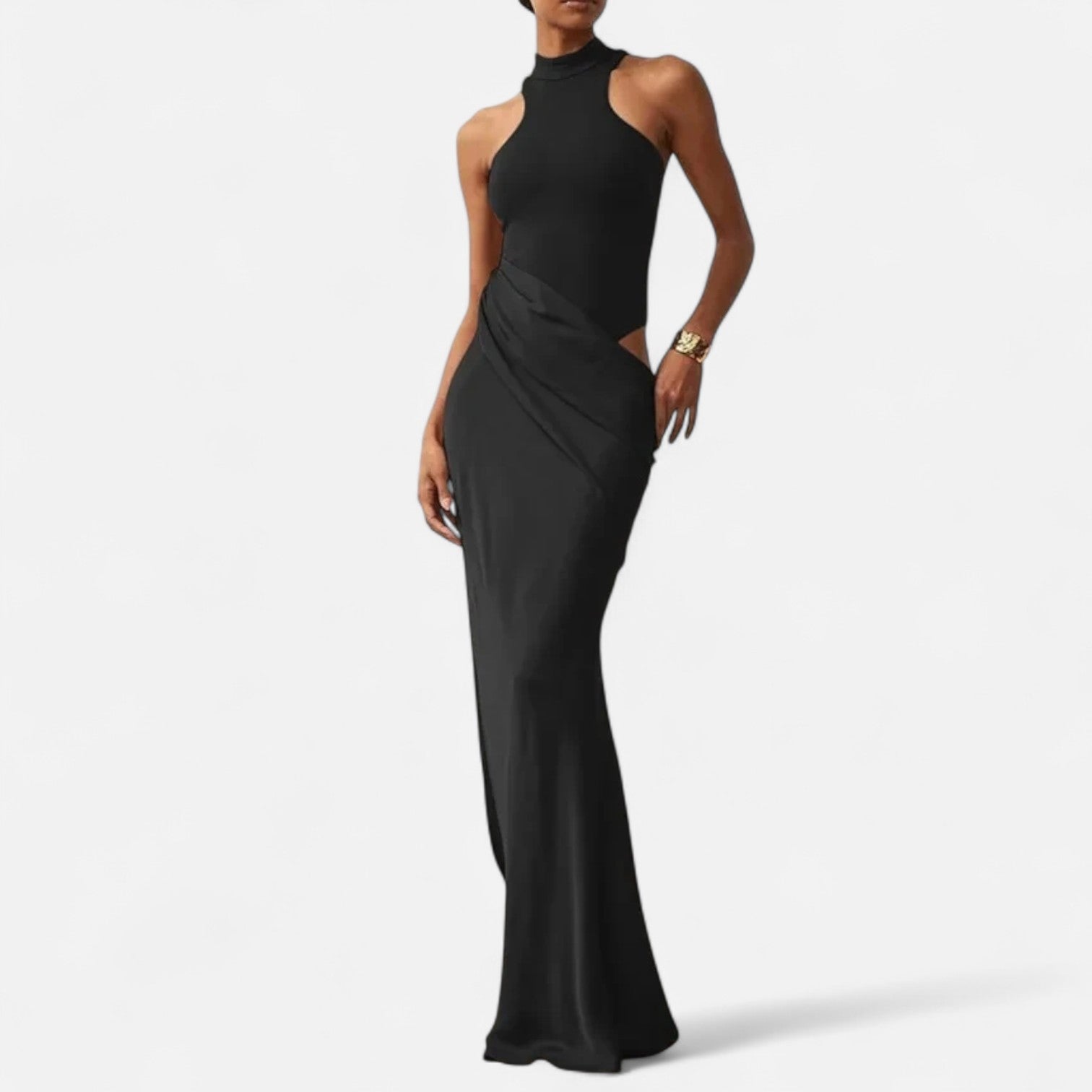 Aveline the Label | Women’s Satin Cut-Out Maxi Dress Silky Grace Sculpted Elegance