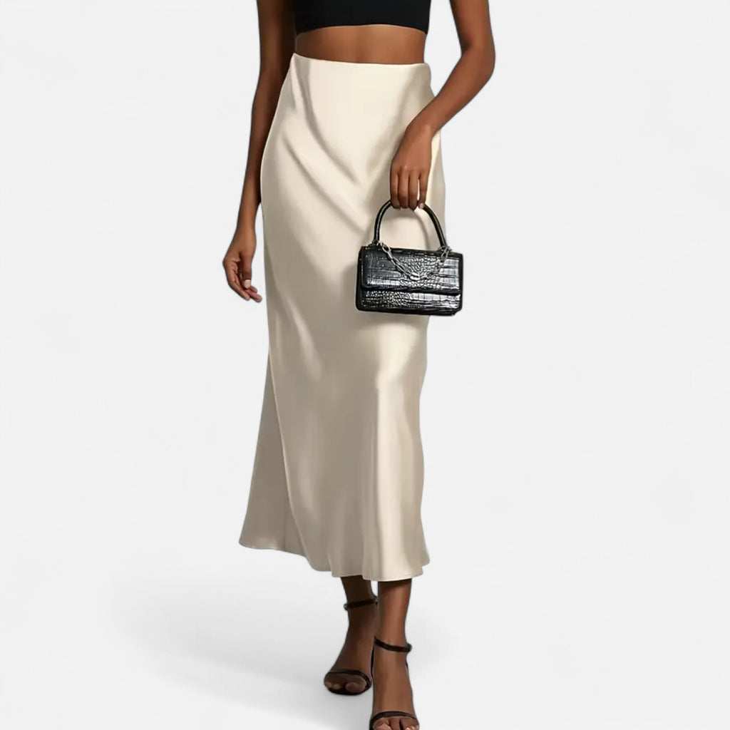 Aveline the Label | Women’s High-Waist Satin Midi Skirt
