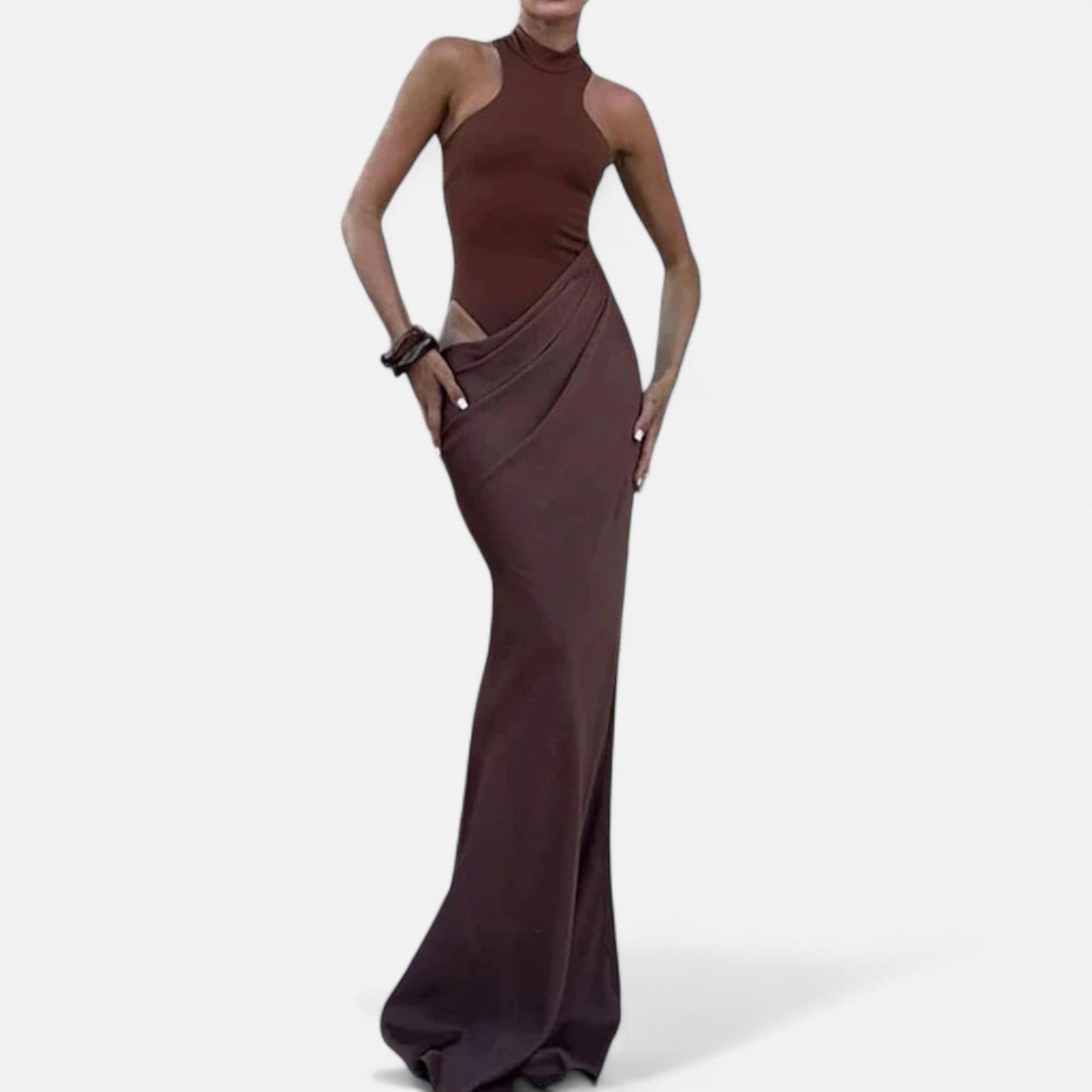 Aveline the Label | Women’s Satin Cut-Out Maxi Dress Silky Grace Sculpted Elegance
