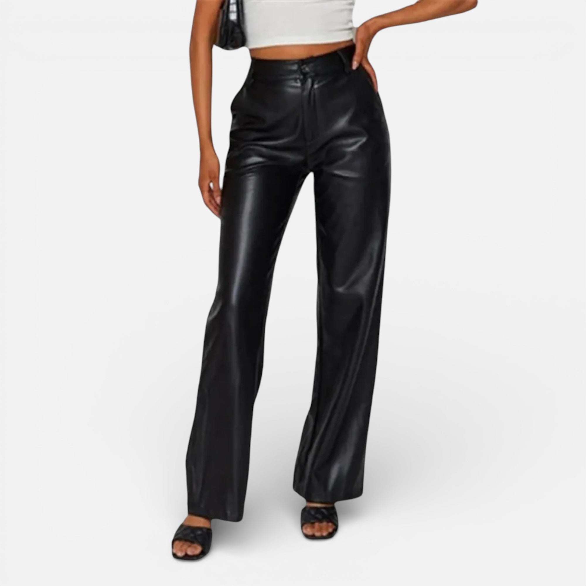 Aveline the Label | Women’s Faux Leather Straight-Leg Pants with Zipper Fly