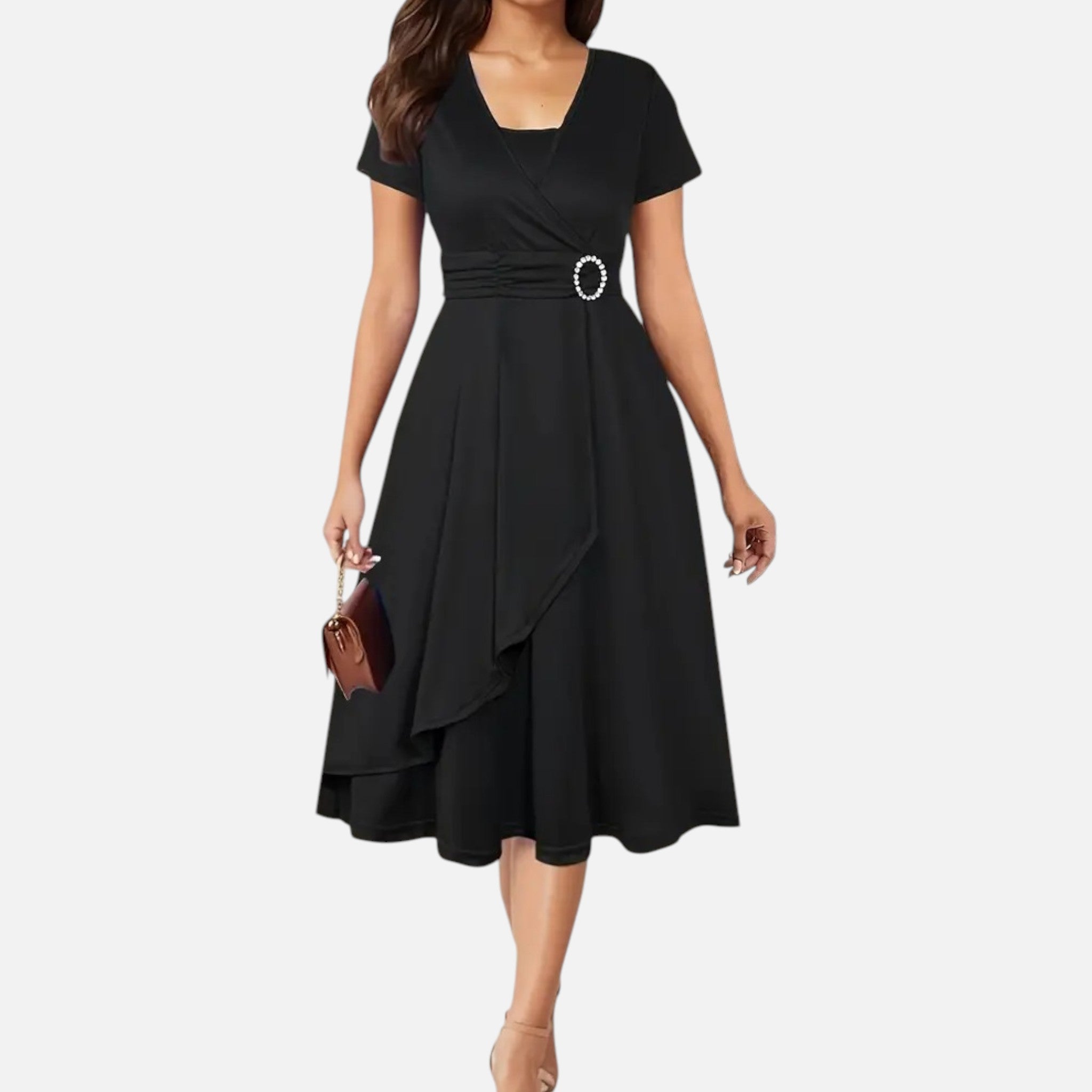 Aveline the Label | Women’s V-Neck Evening Dress with short sleeves