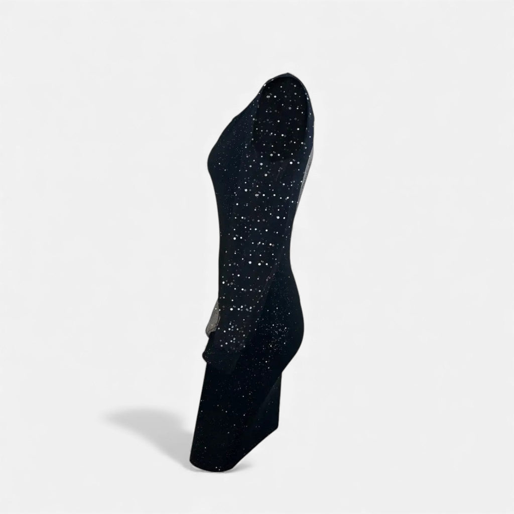 Aveline the Label | Women’s V-Neck Sequin Mesh Bodycon Stretch Dress