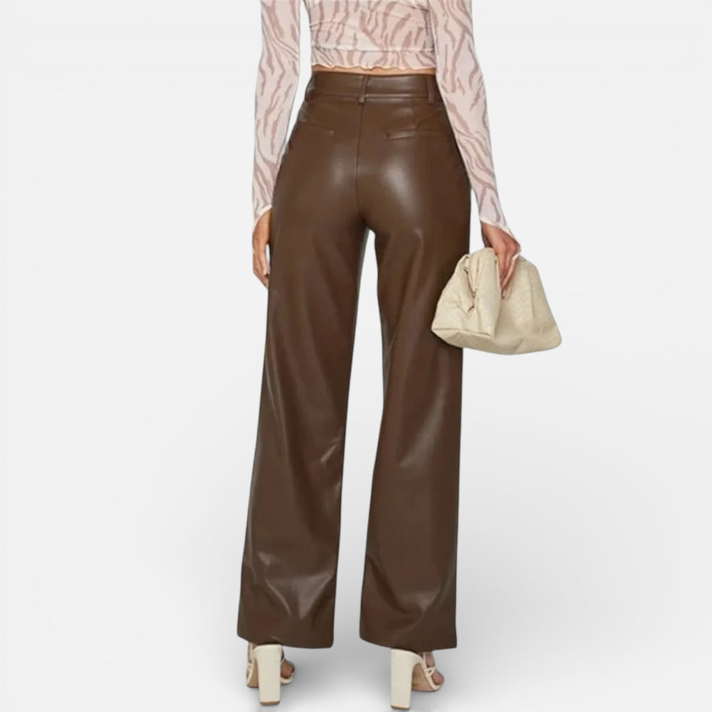 Aveline the Label | Women’s Faux Leather Straight-Leg Pants with Zipper Fly