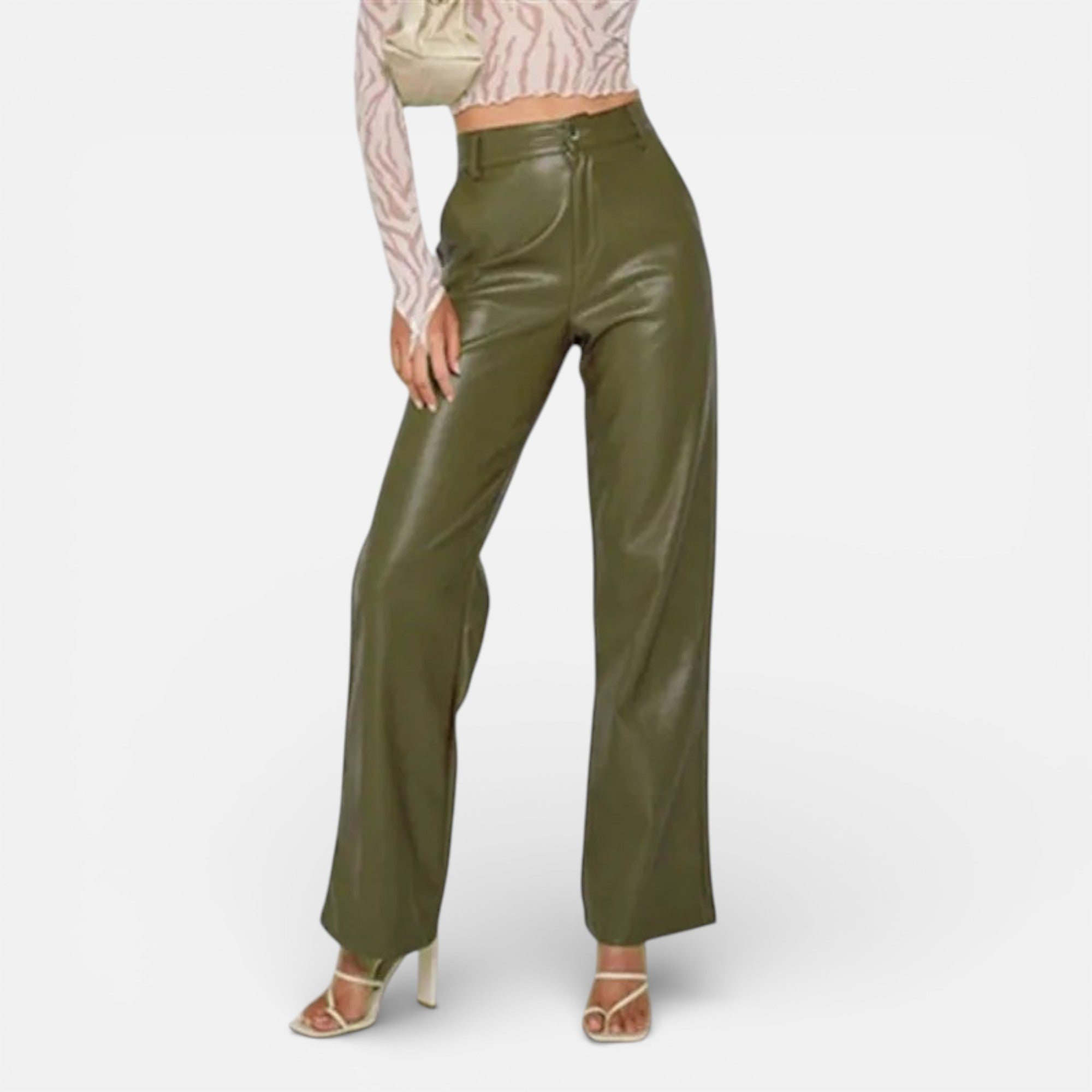 Aveline the Label | Women’s Faux Leather Straight-Leg Pants with Zipper Fly