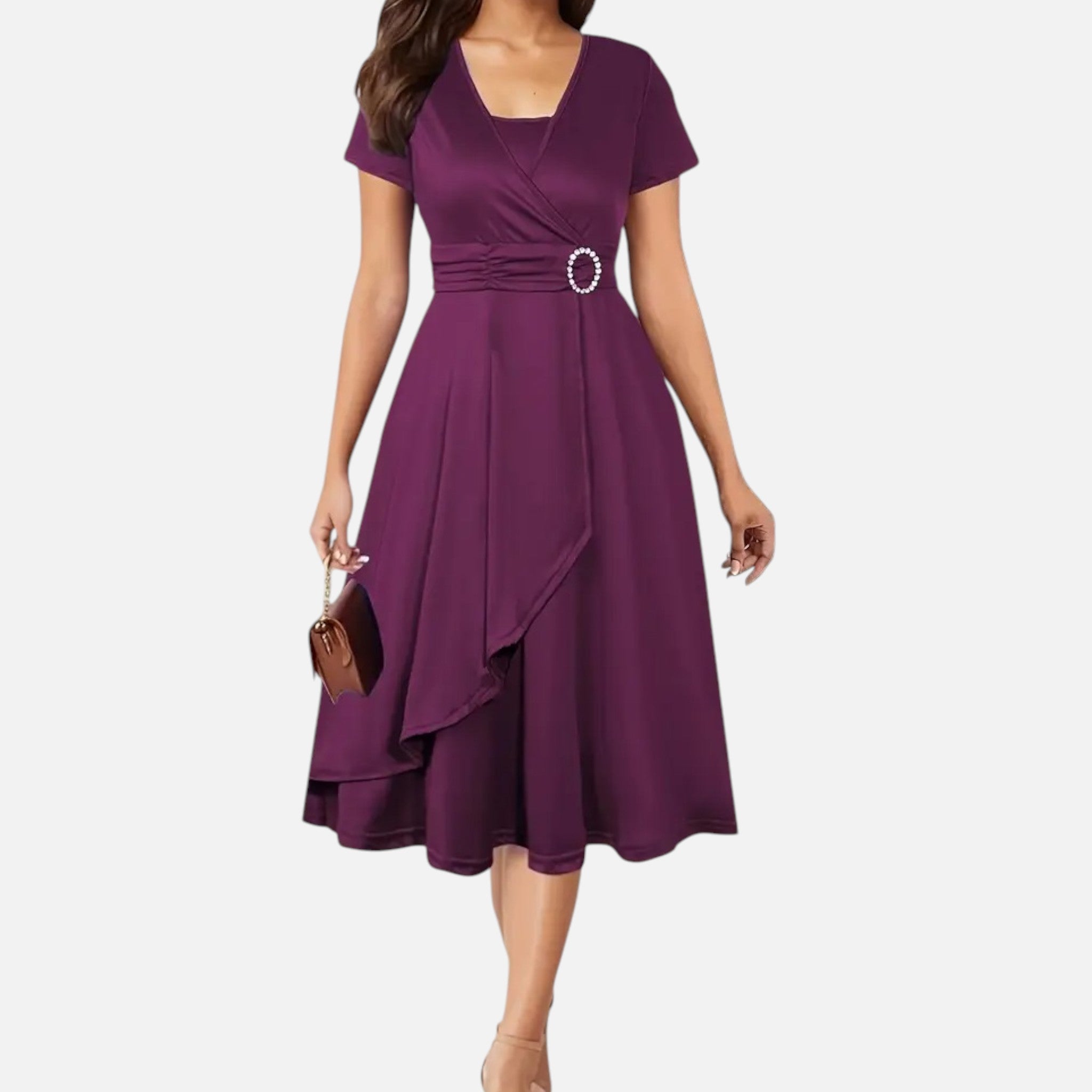 Aveline the Label | Women’s V-Neck Evening Dress with short sleeves