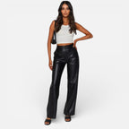 Aveline the Label | Women’s Faux Leather Straight-Leg Pants with Zipper Fly